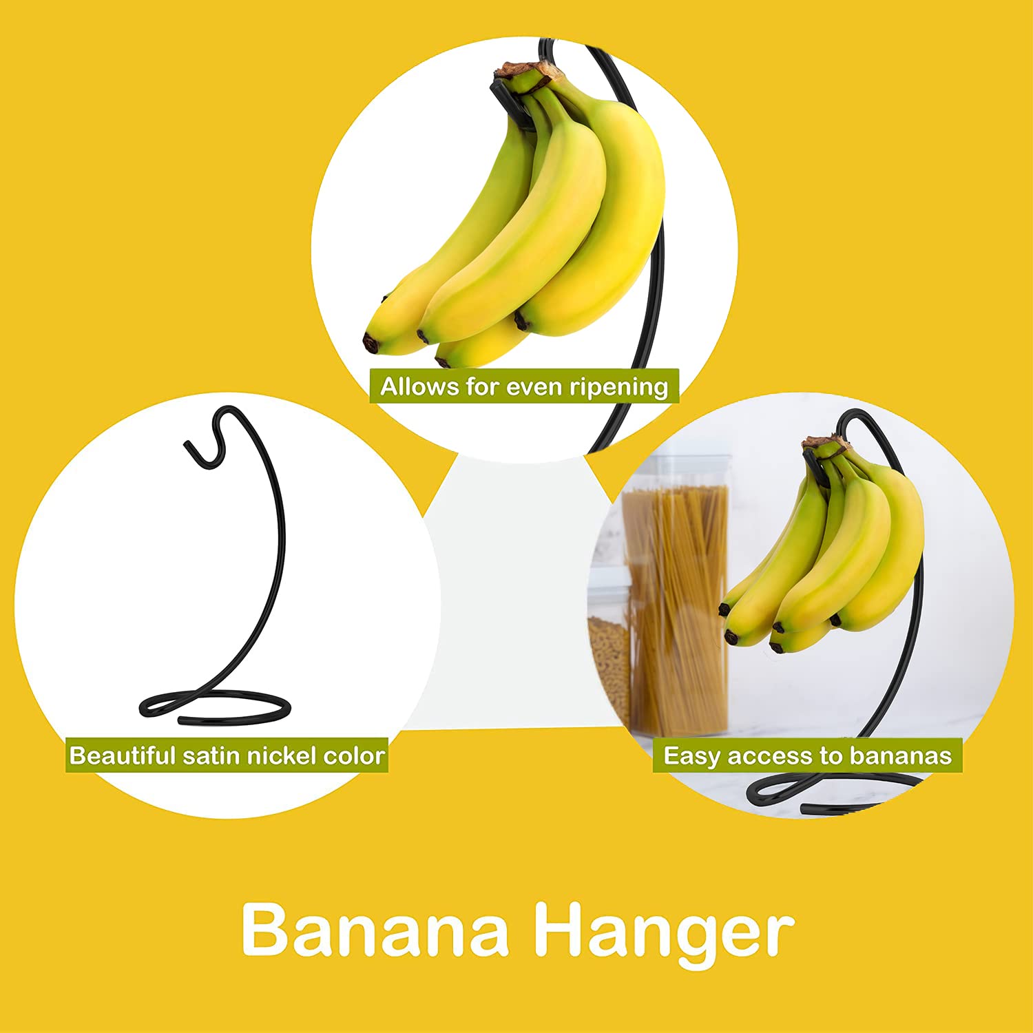 Homeries Modern Banana Holder - Kitchen Countertop Rack, Hanger, Tree Stand Hook - Copper Keeper Stand (Black) | Perfect for Organizing Bananas on Countertops, Pantries & Dining Tables - Ideal for Home, Office & Cafes