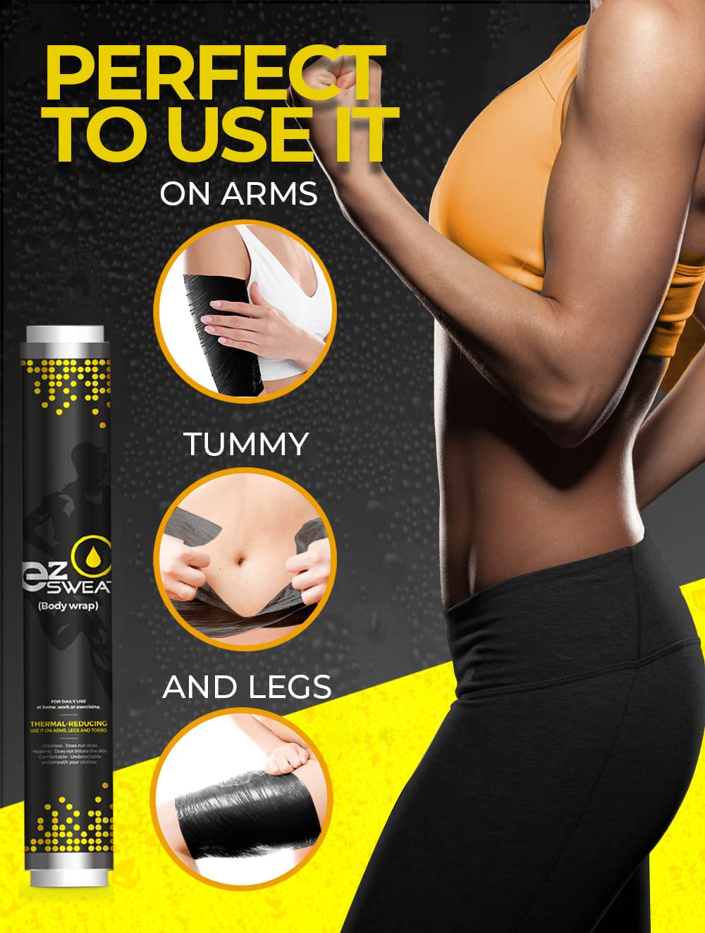 Tecnomed Black Osmotic Plastic Body Wrap - Slimming Waist Trainer for Workout & Sweat Enhancement - Ideal for Gym, Weight Loss & Postpartum Recovery