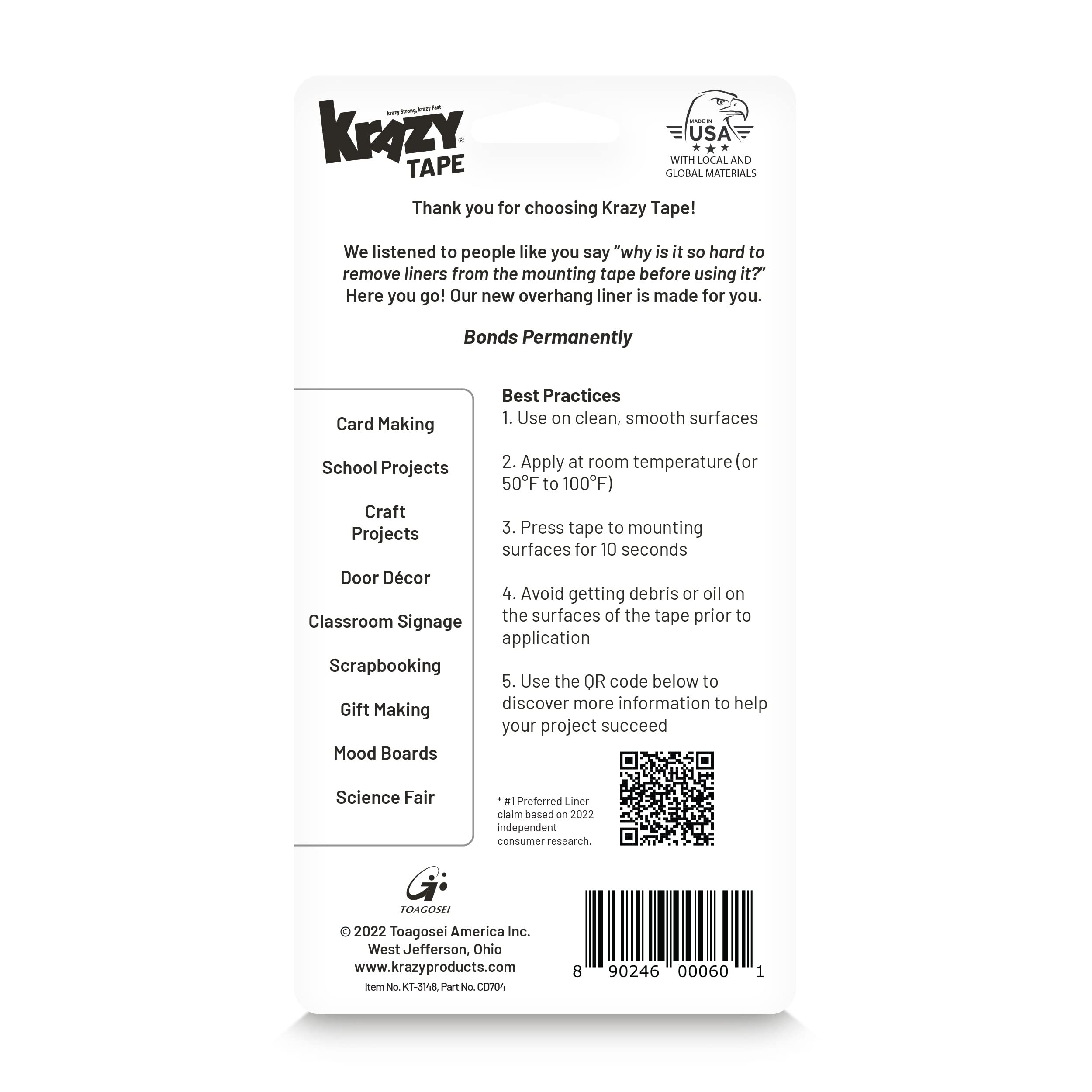 Krazy Double Sided Tape for Crafts & Scrapbooking - 1 Inch Pre-Cut Thin Adhesive Squares (48 Count) - Strong Hold & Easy to Peel - Perfect for DIY Projects, Photo Albums & Home Decor