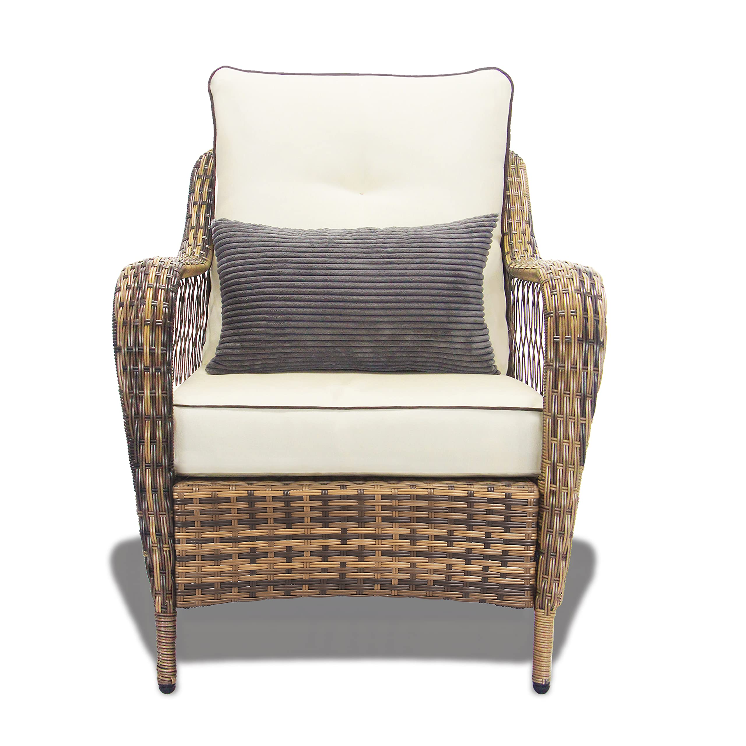 N&V 3-Piece Outdoor Bistro Set - Patio Conversation Furniture with Rattan Chairs & Table - Beige, Red, Green (Beige) - Perfect for Balcony, Garden, Poolside & Backyard Relaxation