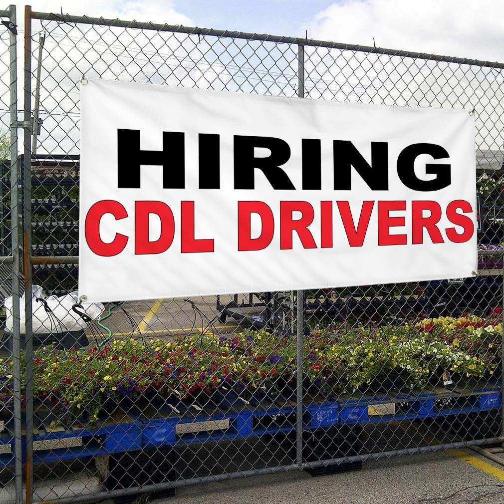 Vinyl Banner - Heavy Duty Weatherproof Outdoor Sign for Hiring CDL Drivers (60x144 Inches, Black & Red) - 10 Grommets for Easy Installation - Perfect for Business, Industrial Yard, Construction Sites & Event Advertising