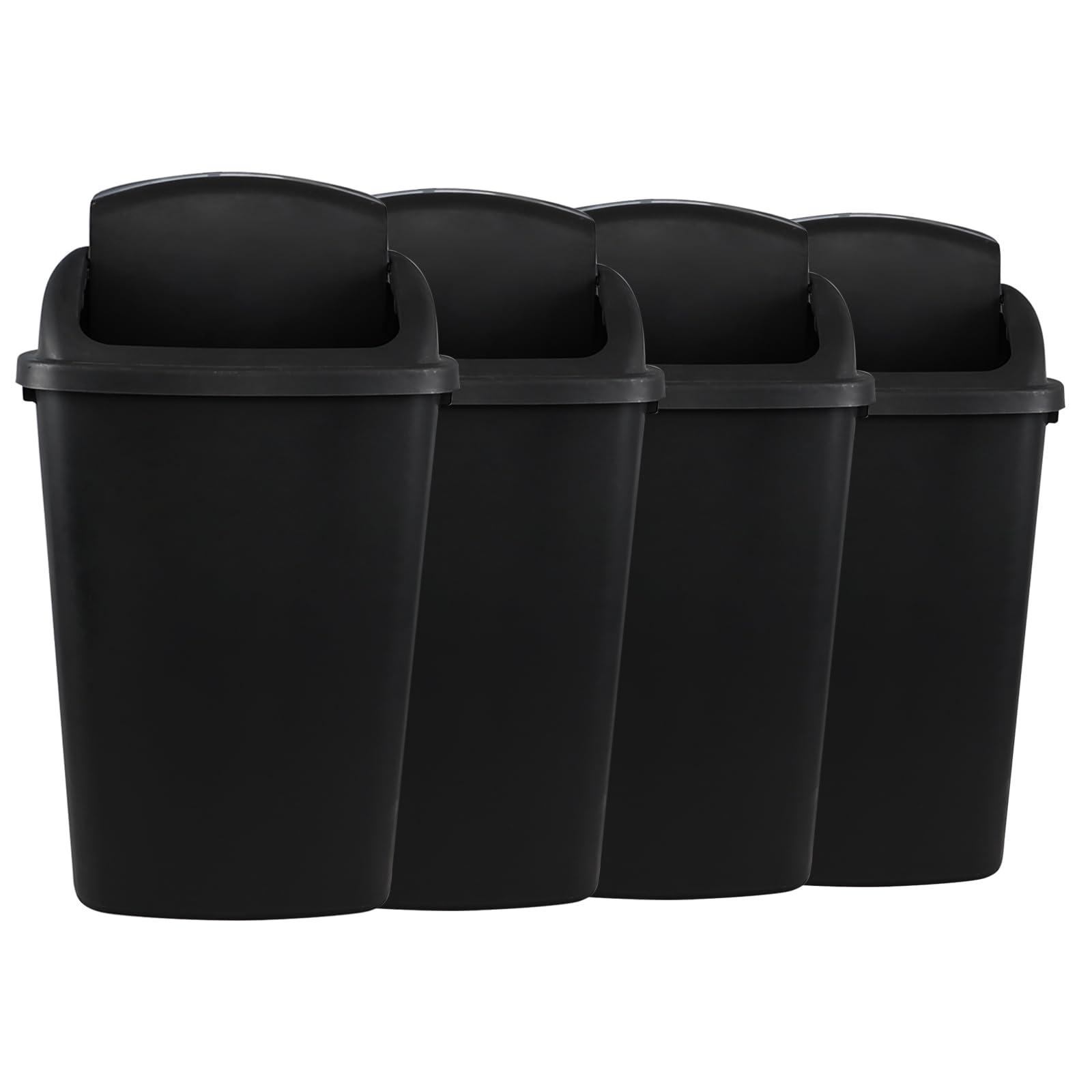 4-Pack 50 Liter Large Plastic Trash Can with Lid - Heavy Duty Black Swing Top Garbage Bin for Kitchen, Bathroom, Office & Outdoor Use