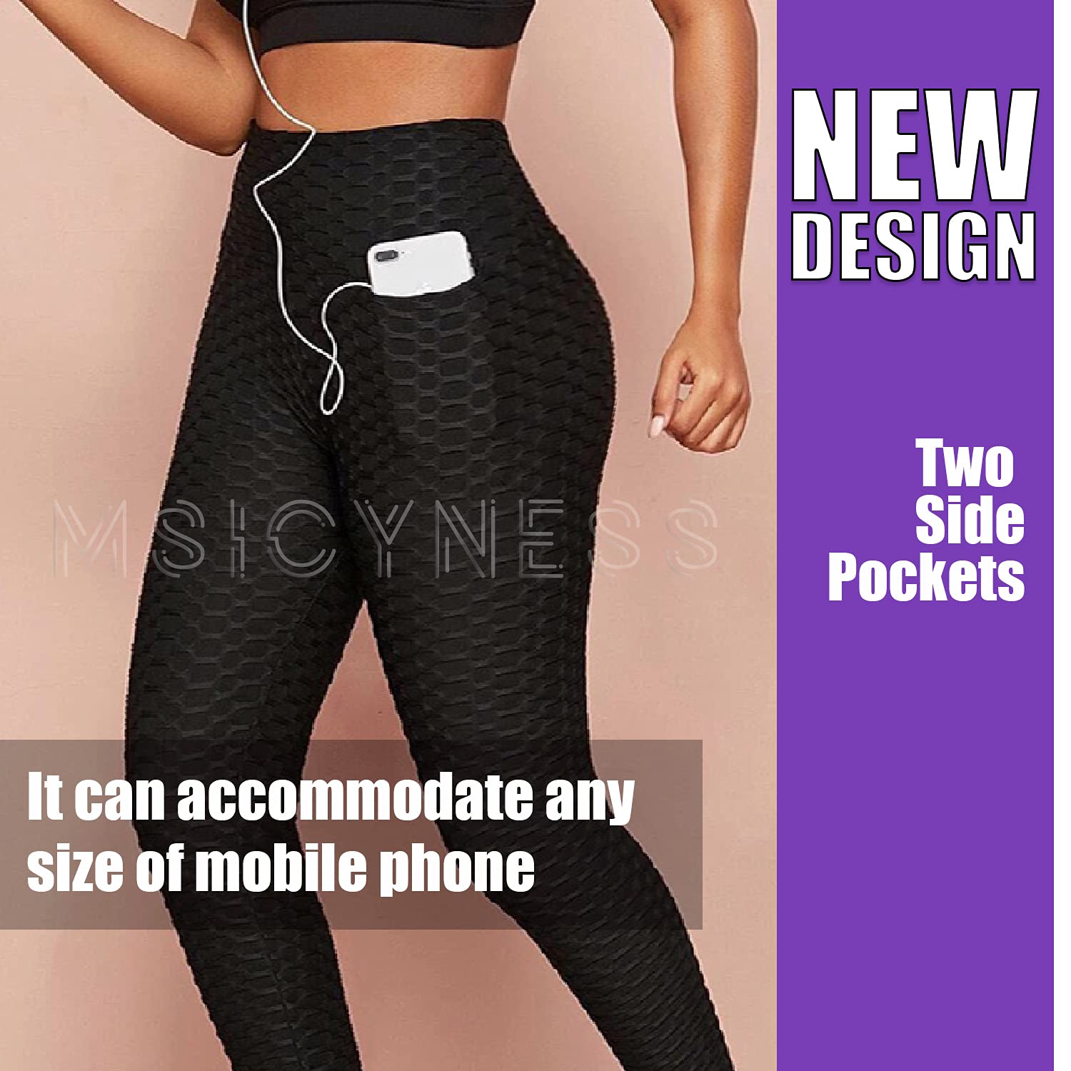 Msicyness 3 Pack High Waist Yoga Pants for Women - Tummy Control & Butt Lifting Textured Scrunch Leggings | TikTok Viral Booty Tights for Workout, Gym & Casual Wear