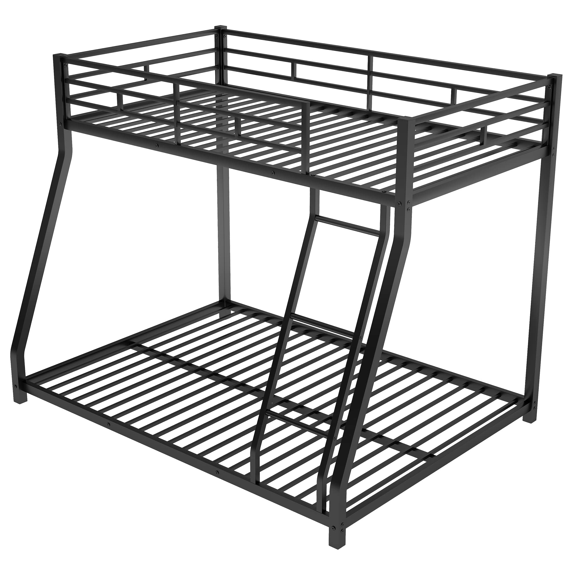 Harper & Bright Designs Twin Over Full Metal Bunk Bed Frame with Ladder & Guardrail - Space Saving Low Profile Bunk Bed for Kids Teens Adults - Perfect for Small Bedrooms, Dorms & Guest Rooms (Black)