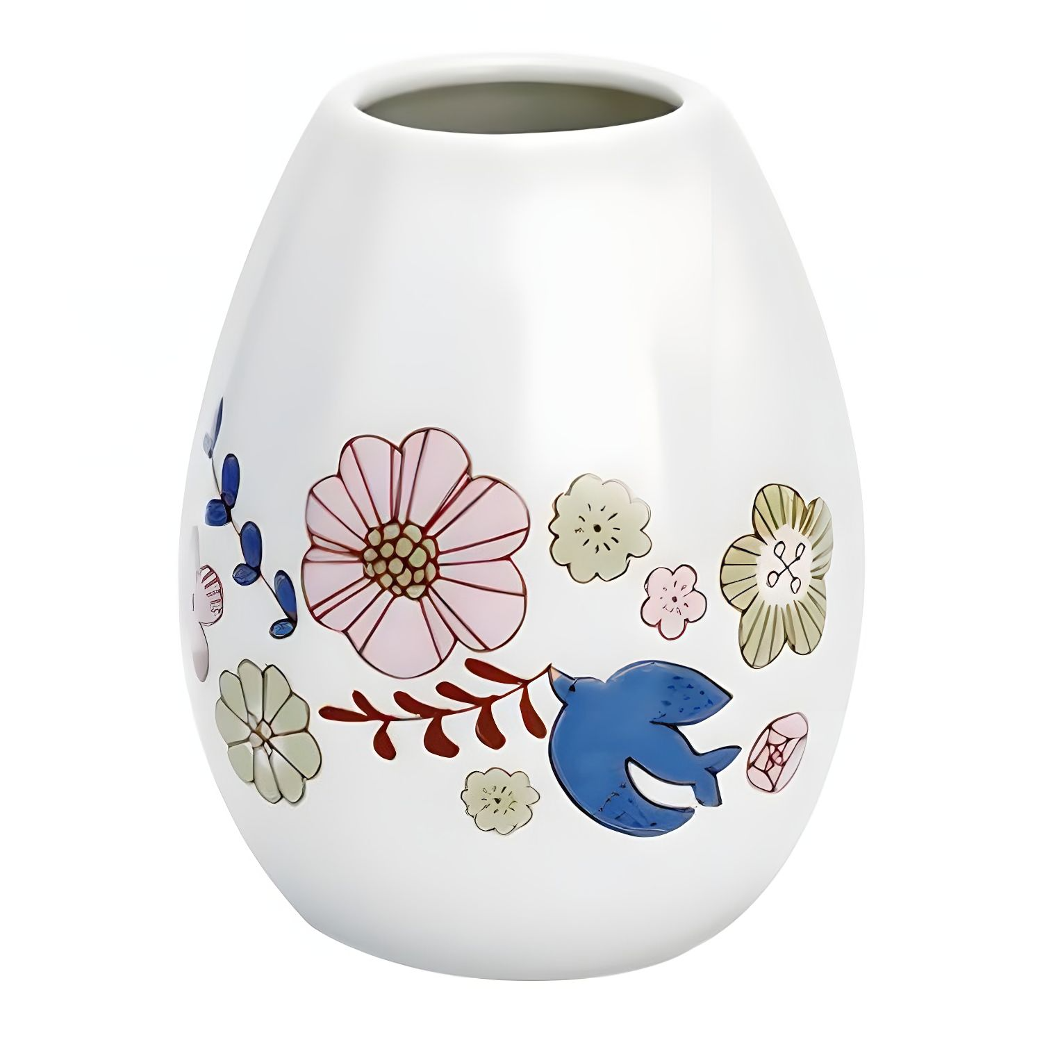 Harekutani Porcelain Single Flower Vase - Handcrafted Floral and Bird Design Home Decor for Living Room, Bedroom & Office