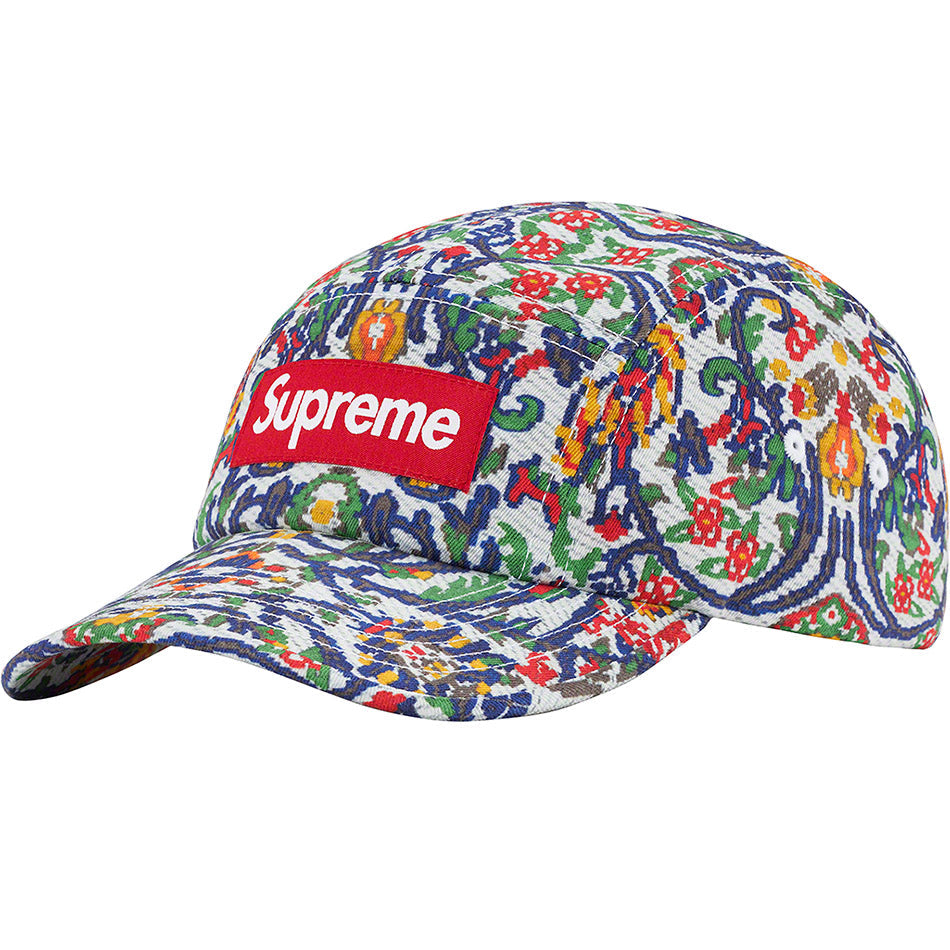 Supreme SS23 Washed Chino Twill Camp Cap - Vintage Tapestry Design for Men - Perfect for Streetwear, Outdoor Adventures & Hip-Hop Fashion