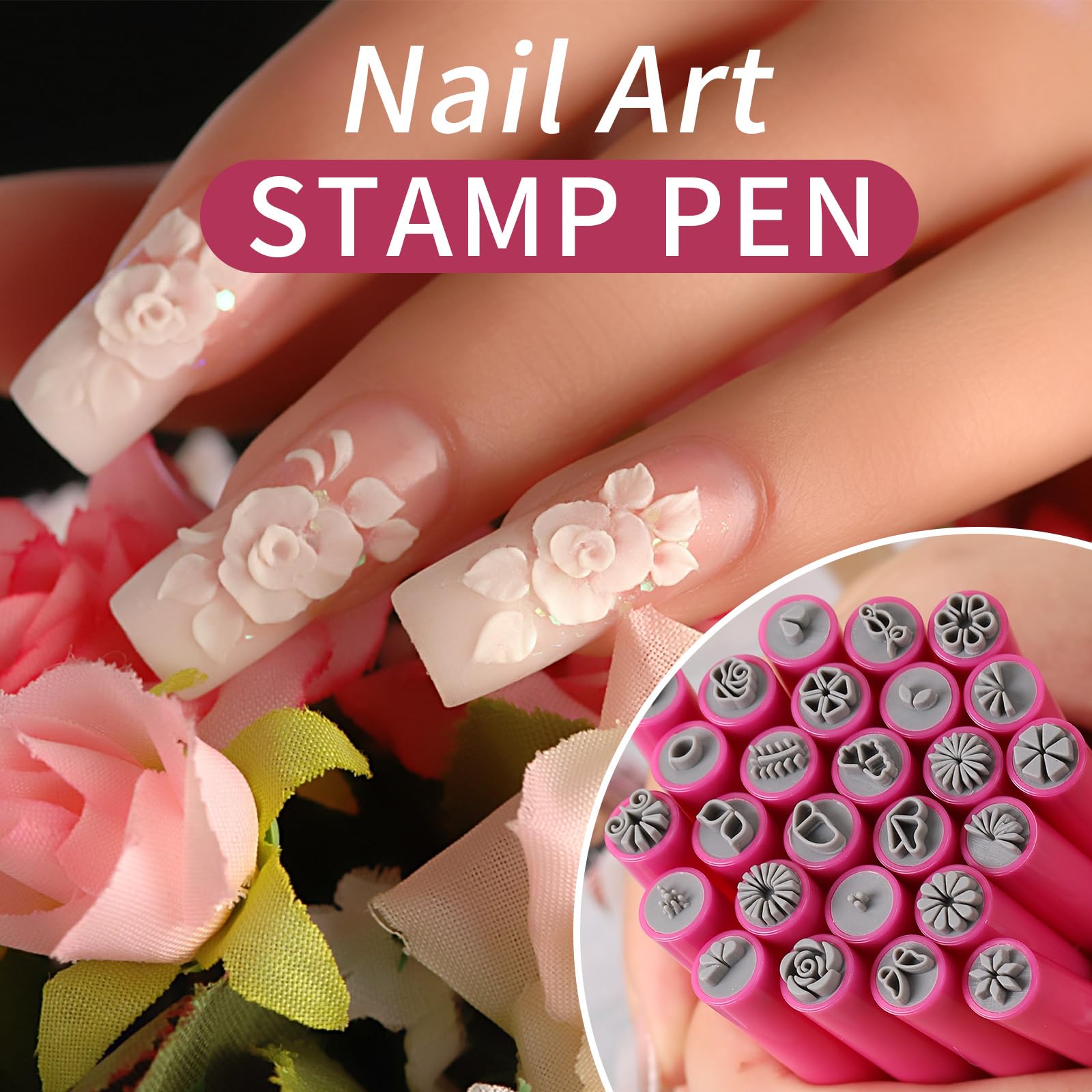 15PCS Floral Nail Art Stamping Pens – DIY Nail Design Tools for Women & Girls, Professional Nail Stamp Brushes for Creative Home Manicures & Salon Use – Perfect for Parties, Weddings, and Special Occasions