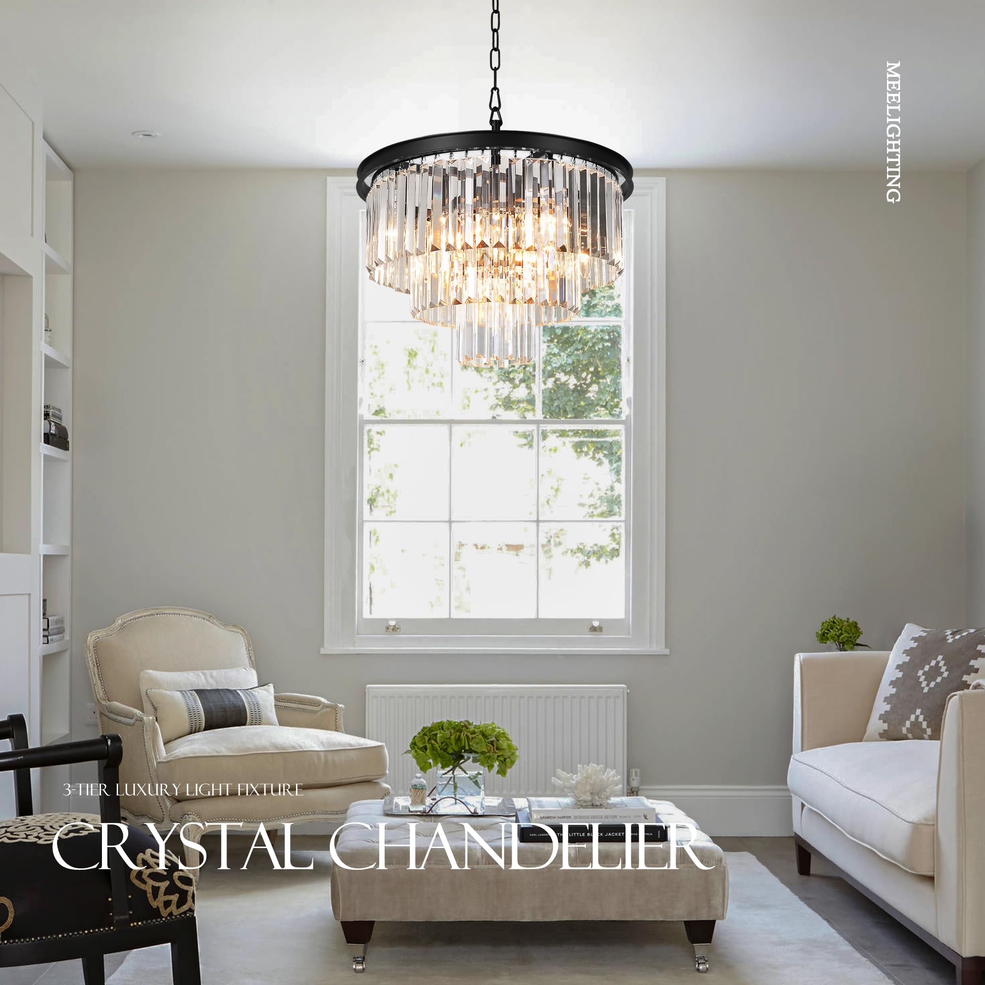 8-Light Modern Crystal Chandelier - 3-Tier Pendant Ceiling Light Fixture for Dining Room, Living Room, Bedroom | Elegant Lighting for Home Decor & Special Occasions