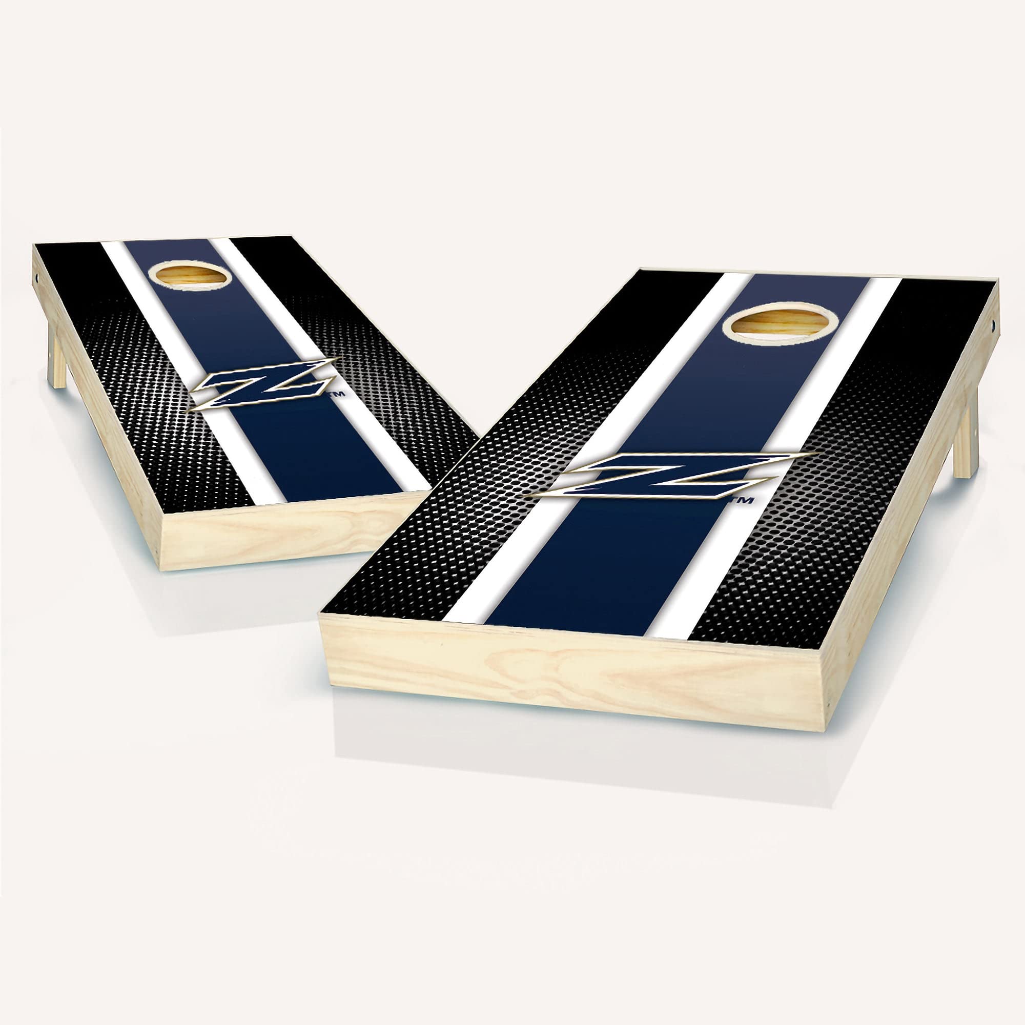 Premium Akron Blue Stripe Cornhole Game Set - 2 Wooden Boards & 8 Bean Bags - Outdoor Lawn Games for Backyard, Tailgating, and Parties
