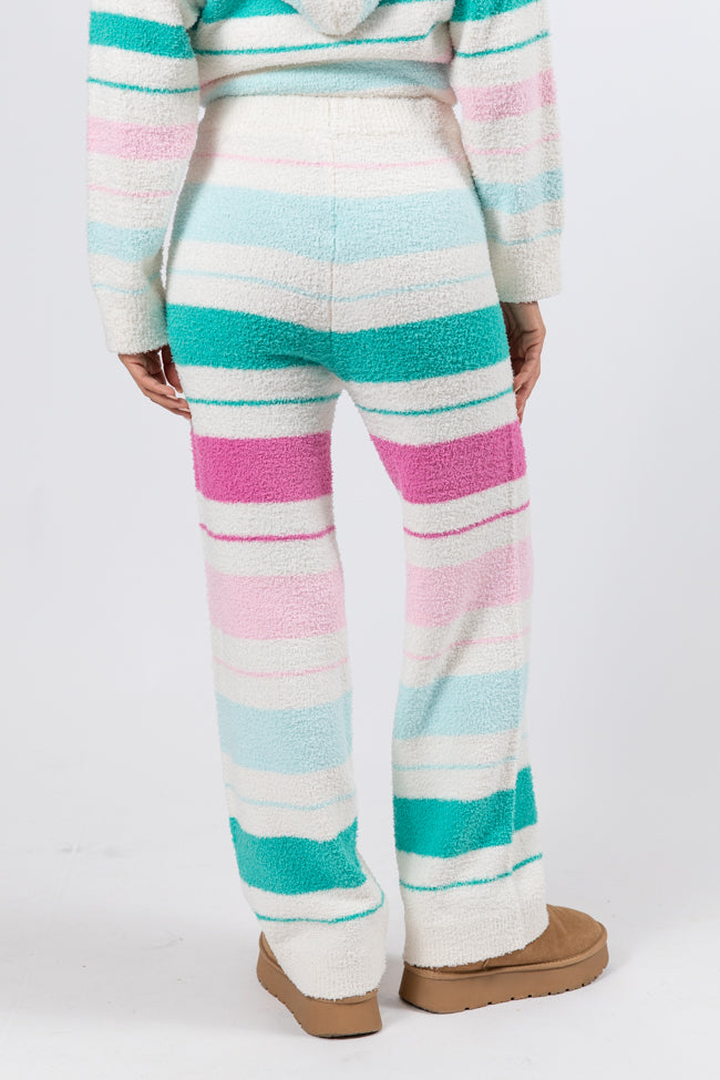 Heart On The Line Multi Striped Fuzzy Lounge Pants for Women - Soft & Cozy Fleece Sleepwear - Perfect for Relaxing at Home, Lounging & Sleeping