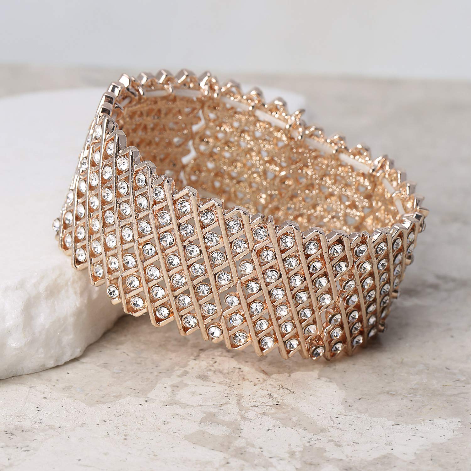 Rose Gold Crystal Stretch Bracelet for Women - Wedding & Prom Jewelry