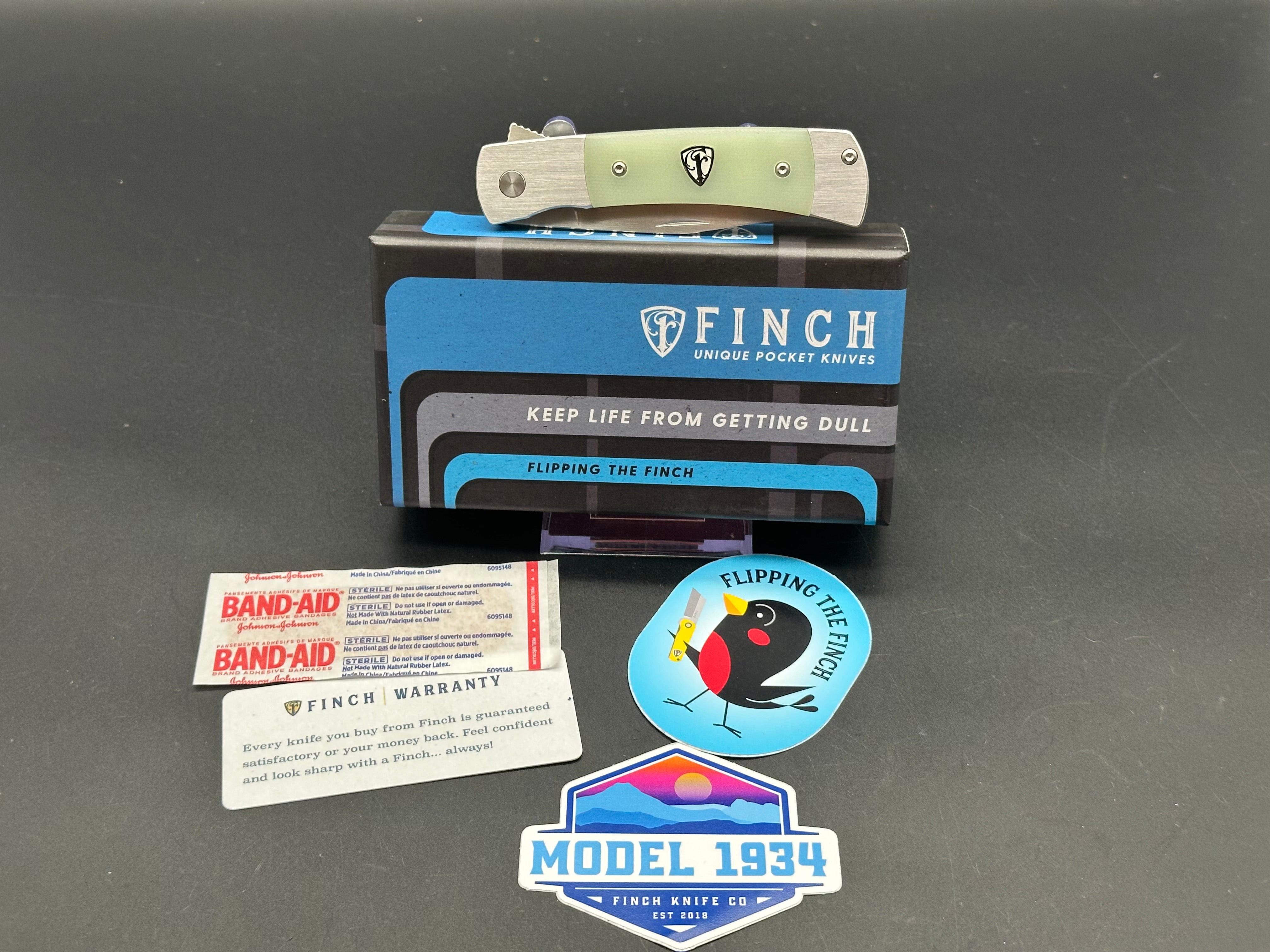Finch Knives Model 1934 Frame Lock Pocket Knife - Ghost Green G10 Handle, Satin Finish Blade - EDC, Outdoor, Camping & Survival Gear