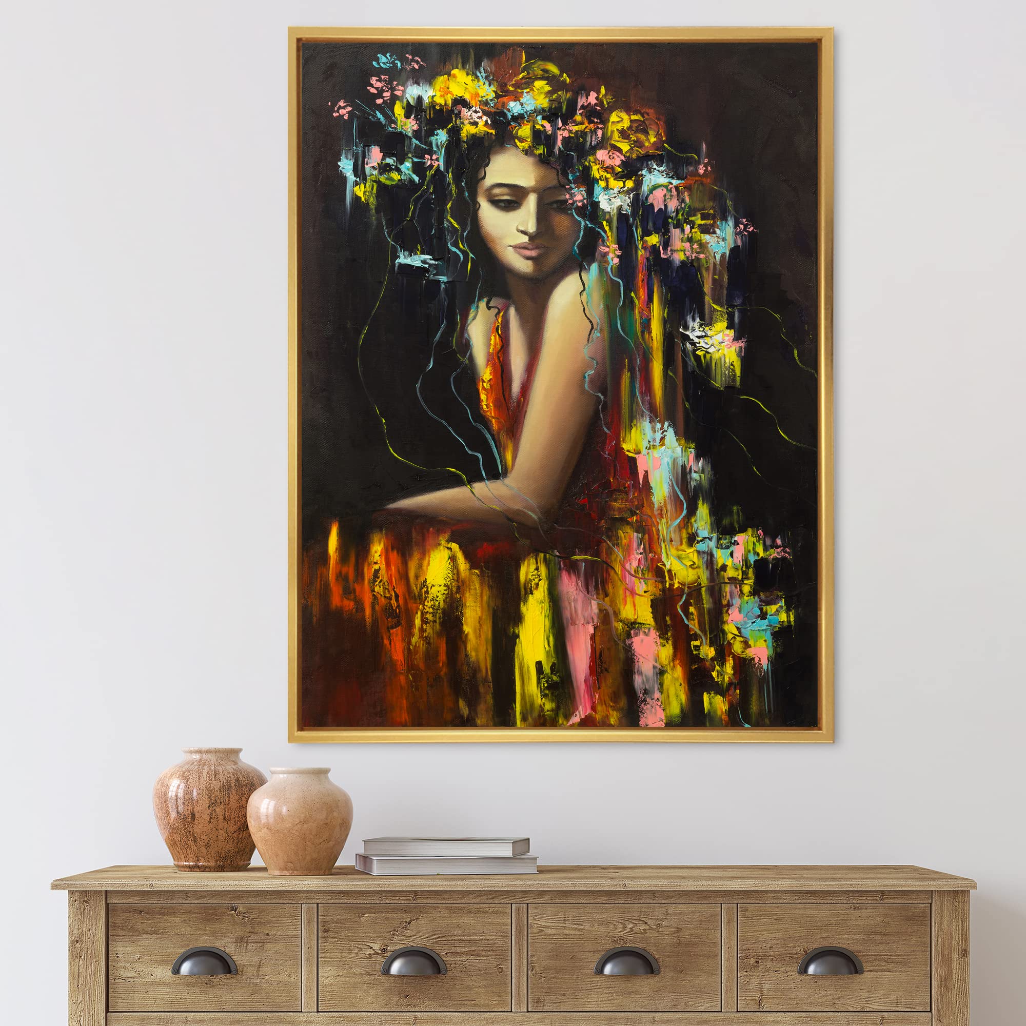 DesignQ Modern Portrait of a Young Woman - Framed Canvas Wall Art Print - Perfect for Living Room, Bedroom & Office Decor