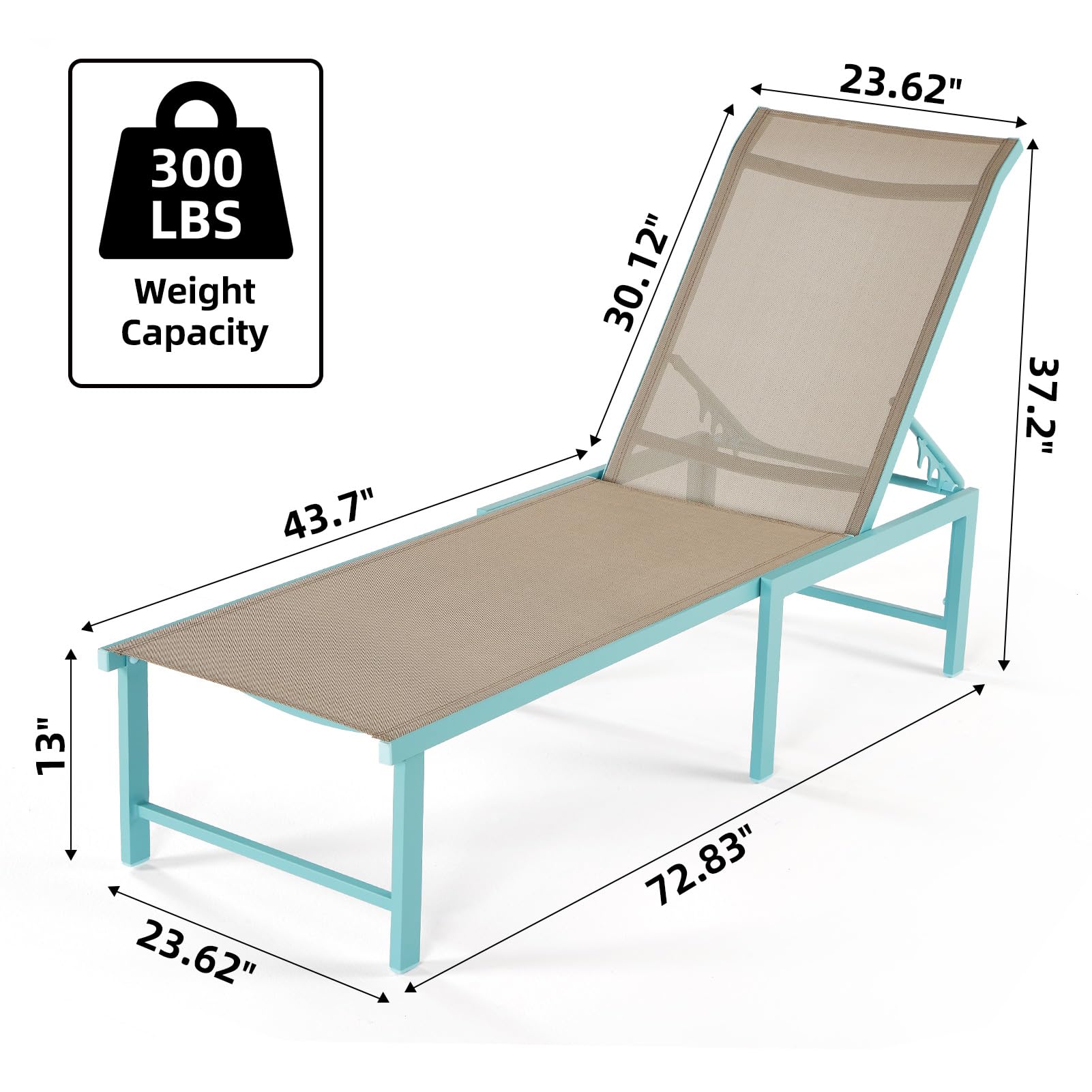 2-Pack Outdoor Pool Lounge Chairs - Adjustable 5-Position Aluminum Chaise Loungers for Patio, Backyard, Balcony & Beach (Blue) | Perfect for Sunbathing, Relaxing by the Pool & Coastal Getaways