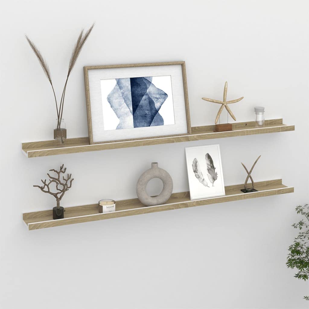 2 Pack White & Sonoma Oak Floating Wall Shelves - 39.4