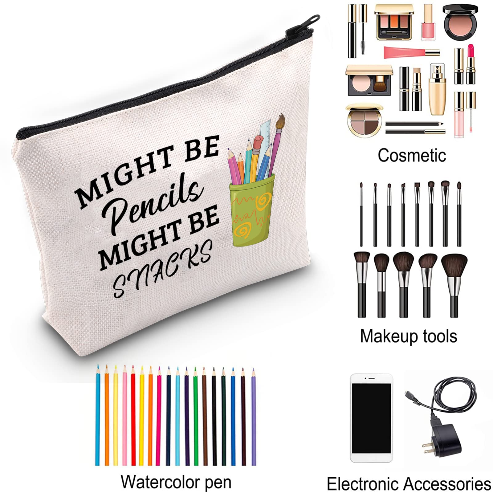ZJXHPO Counselor Teacher Survival Kit - Pencil & Snacks Zipper Pouch, Makeup Bag for Women - Perfect for School, Work & Travel Essentials