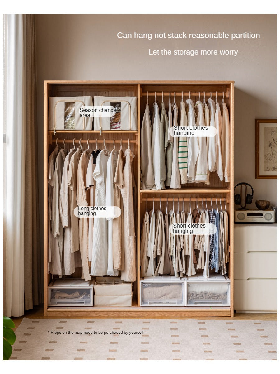 Solid Oak Wood Sliding Door Wardrobe Closet - Modern Storage Solution for Bedroom, Living Room & Office Organization