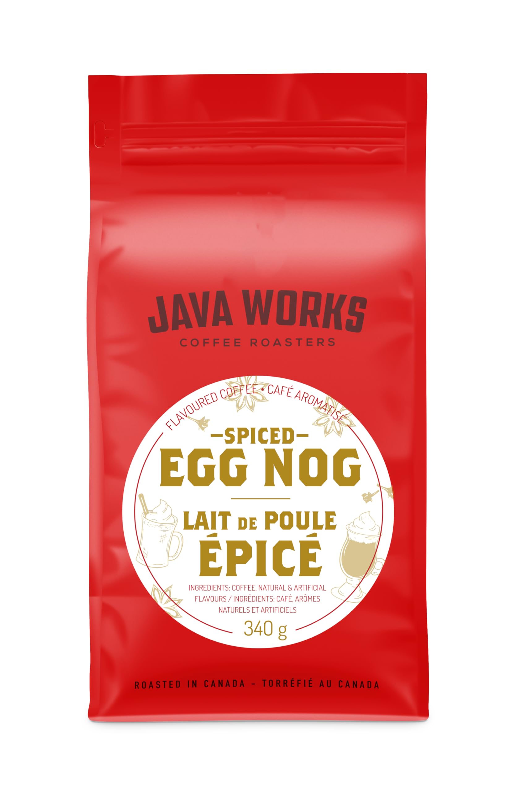 Java Works Coffee - Spiced Egg Nog Flavored Ground Coffee, 12oz (340g) | Holiday Season Limited Edition | Perfect for Christmas Gifts & Cozy Winter Mornings
