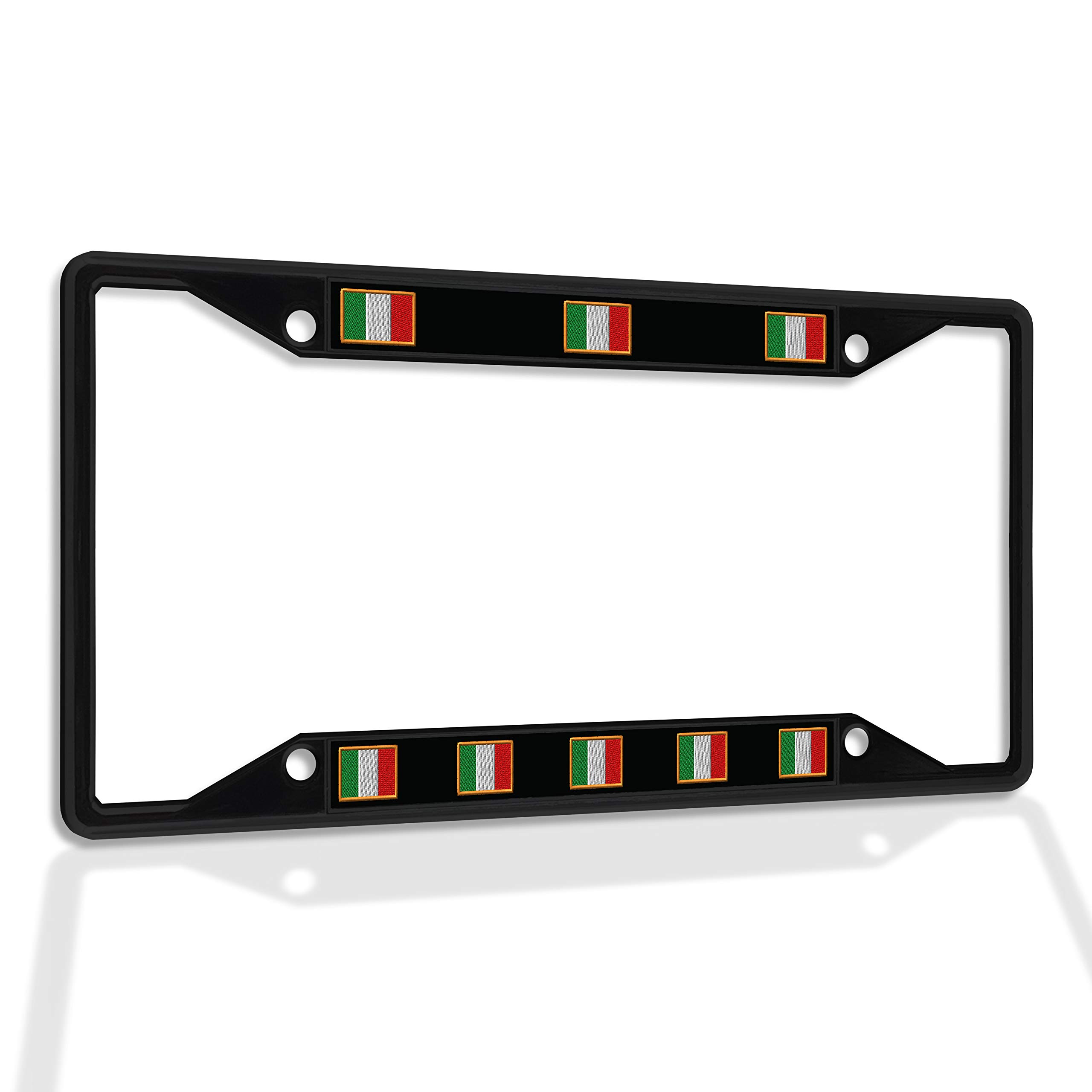 Premium Metal Insert License Plate Frame - Italy Flag Design, Weatherproof & Durable Car Accessories (Black, 4 Holes) - Perfect for European Cars, Motorcycles & Outdoor Vehicle Protection