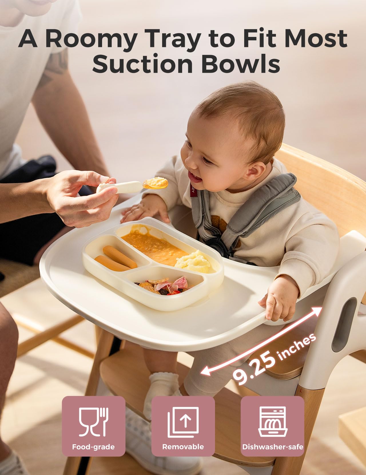 Momcozy DinerPal Convertible Wooden High Chair - Adjustable Baby & Toddler Highchair for Kids & Adults Up to 308 lbs - Ergonomic Design with Dishwasher-Safe Food-Grade Tray - Natural Wood Finish - Perfect for Dining, Kitchen & Family Gatherings