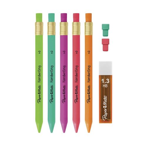 Paper Mate Triangular Mechanical Pencil Set - 1.3mm Lead & Eraser for Comfortable Handwriting | Perfect for School, Office & Sketching