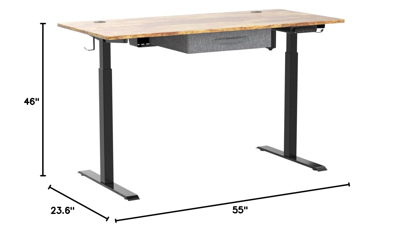 BANTI 55x24 Inches Adjustable Height Electric Standing Desk with Drawers - Black Frame & Rustic Brown Top - Sit Stand Home Office Desk for Ergonomic Workspace, Gaming Setup, and Remote Work Station
