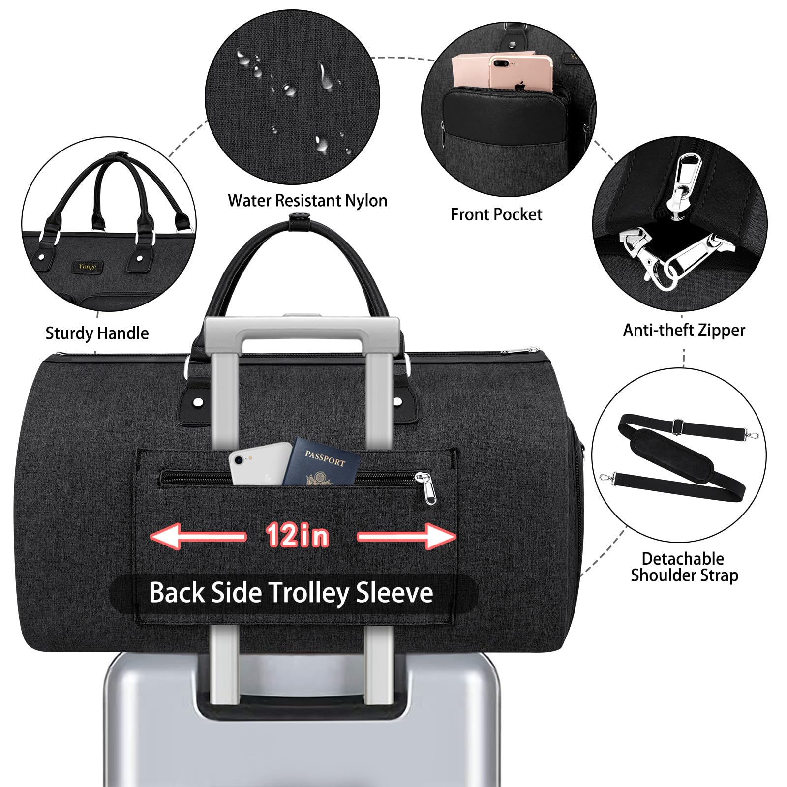 2-in-1 Convertible Travel Garment Duffle Bag Set for Men & Women - Large Carry-On Weekender with Hanging Suit Dress Clothes Organizer & Crossbody Bag (4pc) - Perfect for Business Trips, Gym & Weekend Getaways