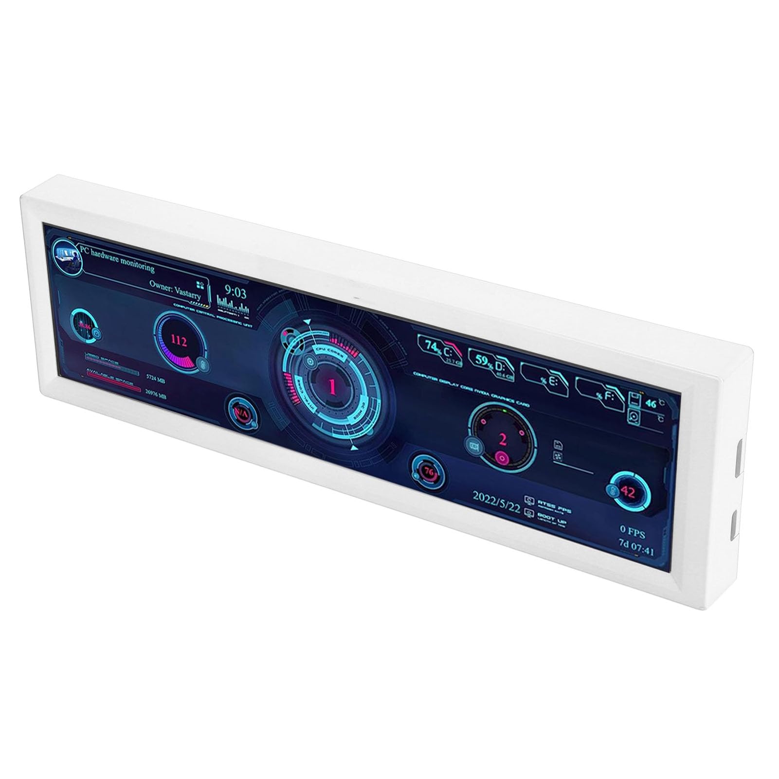 Jectse 8.8 Inch PC Temperature Monitor with Plug & Play - Customizable 1920x480 Resolution CPU Hardware Display for Computer (White) | Perfect for Gaming Rigs, Workstations & PC Builds