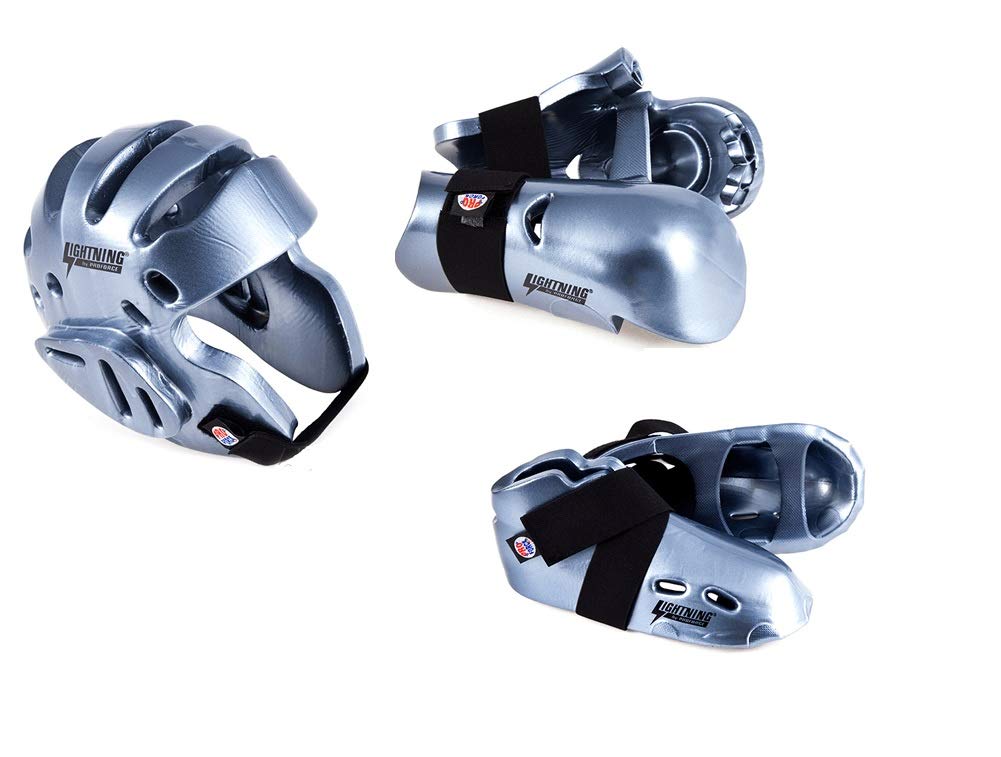 Premium Lightning Silver Karate Sparring Gear Set - Adult Large Size for Martial Arts Training, Competition & Self-Defense Practice