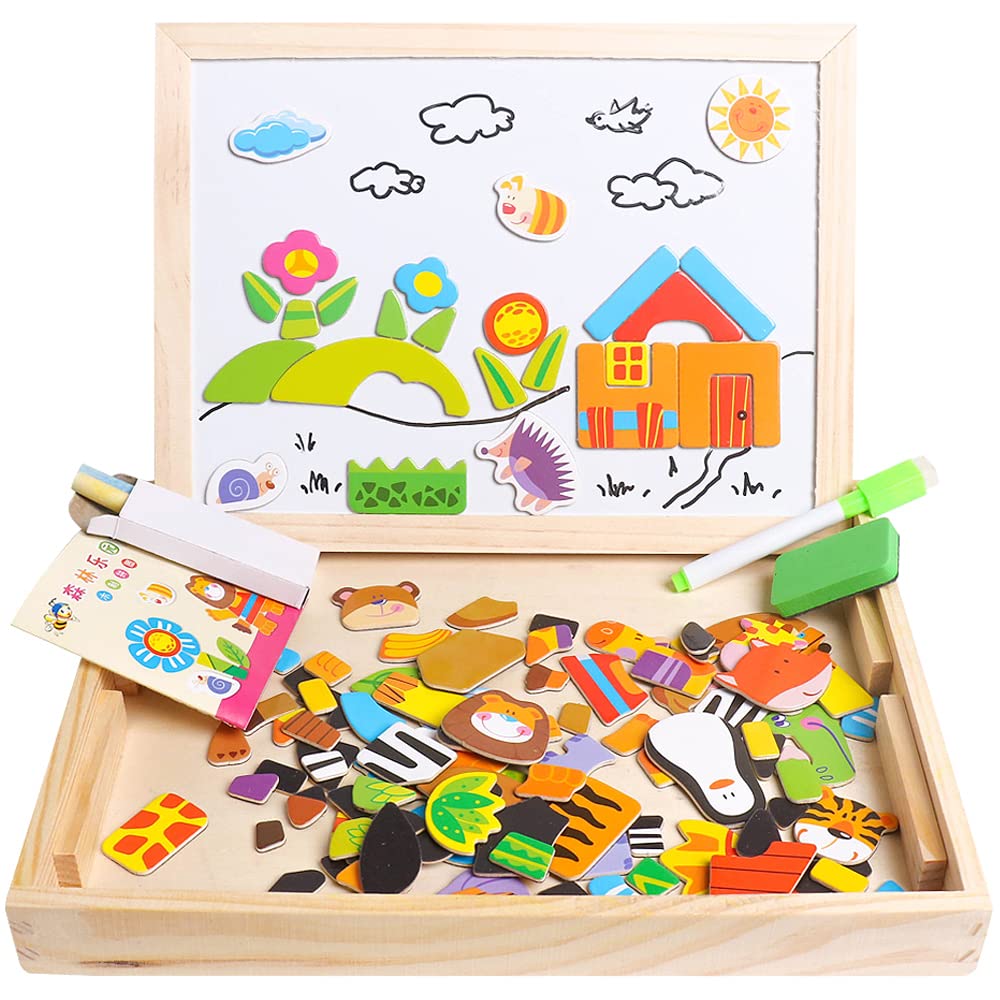 Magnetic Wooden Puzzles for Kids - STEM Learning Toys & Art Easel for Boys & Girls - Perfect for Montessori & Home Education