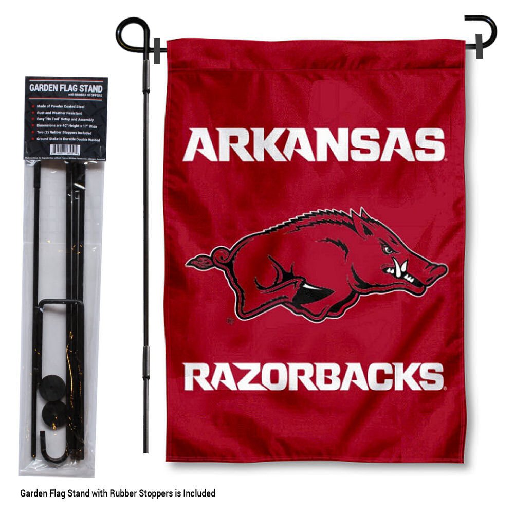 Arkansas Razorbacks Garden Flag with Stand Holder - College Team Pride Decoration for Yard, Porch, and Tailgating - Durable Outdoor Double-Sided House Flag