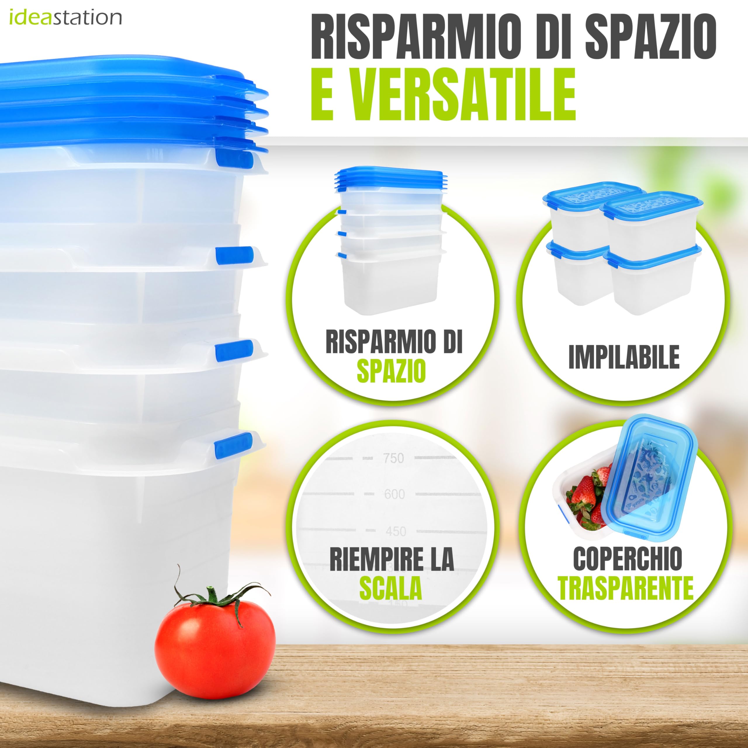4-Piece 1000ml Stackable Freezer Containers with Lids - Shatterproof Food Storage Set for Meal Prep, Leftovers & Freezing - Ideal for Kitchen, Office & Picnics