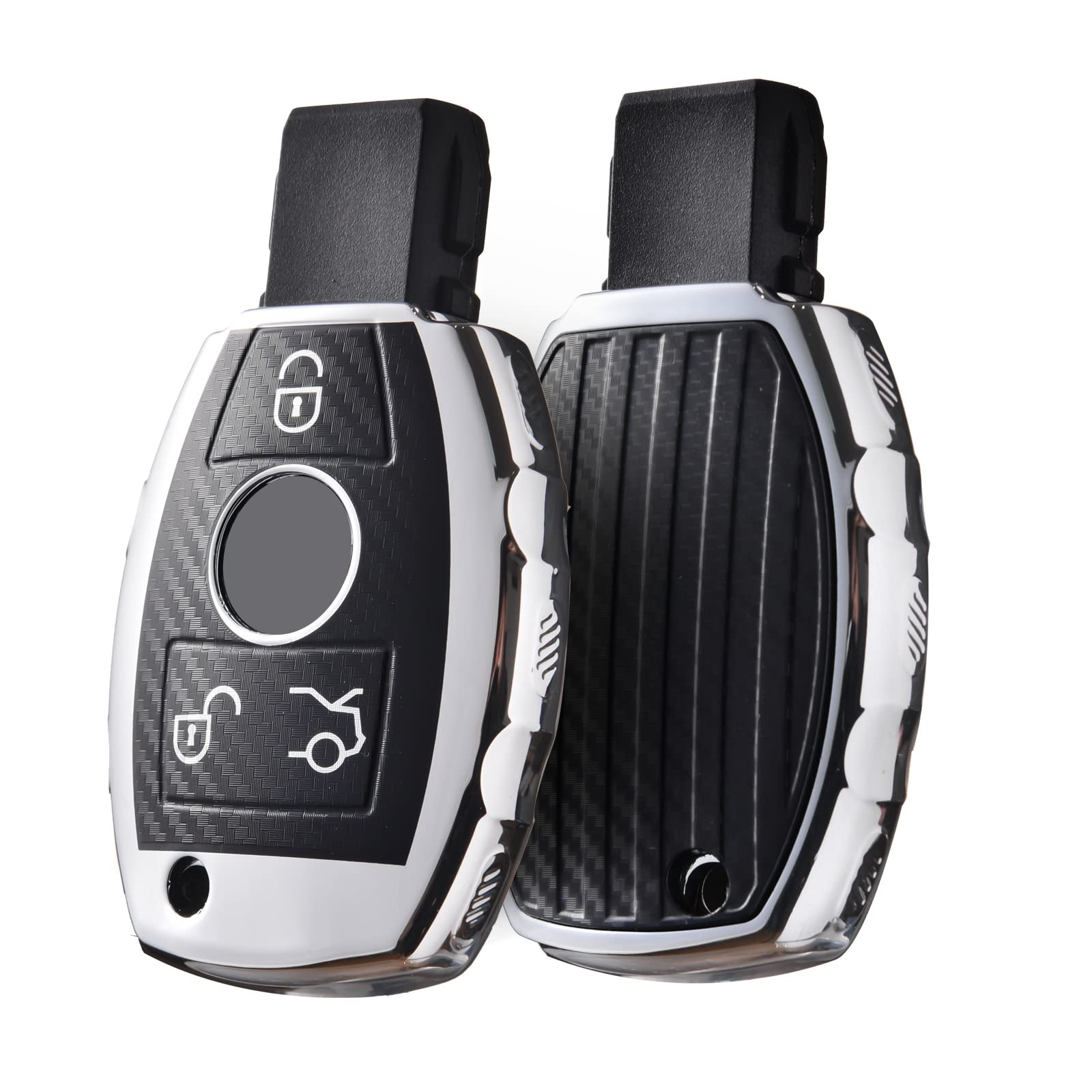 Premium Soft TPU Stripes Key Fob Cover for Mercedes Benz C/E/S/M/CLS/CLK/G Class - Elegant Silver Smart Key Case Protector | Durable & Stylish Accessory for Keyless Entry Remote Protection