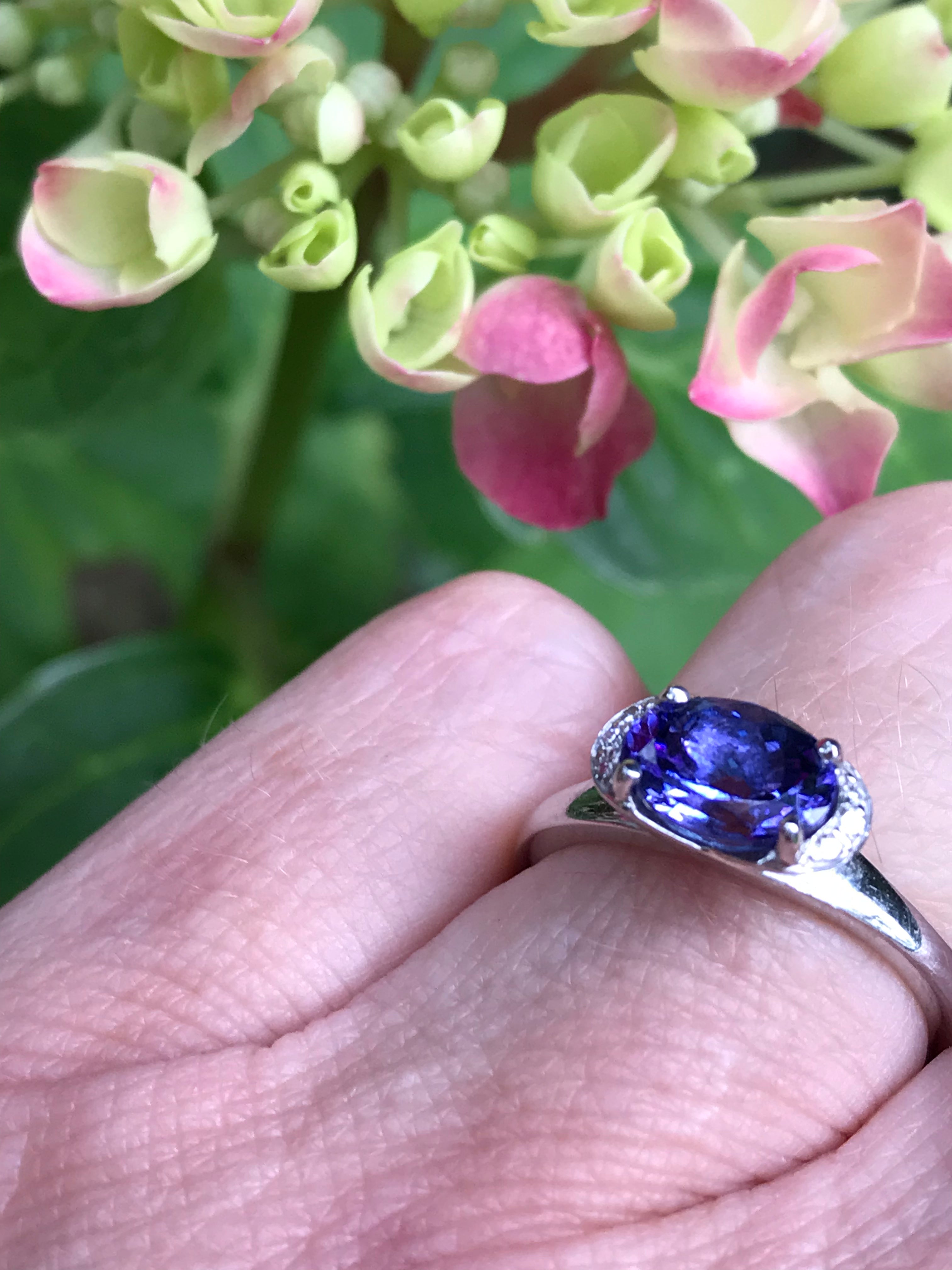 18ct White Gold Oval Tanzanite and Diamond Ring for Women - Elegant Tanzanite Engagement Ring, Wedding Band, Anniversary Gift, or Special Occasion Jewelry
