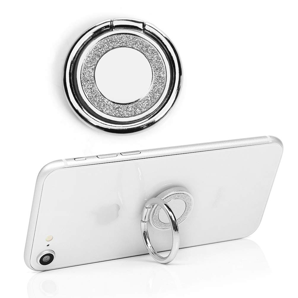 Badalink Universal Phone Ring Holder - Luxury Glitter Finger Grip Stand & Car Mount for iPhone, Samsung & All Smartphones (Silver) | Perfect for Hands-Free Viewing, Driving & Selfies