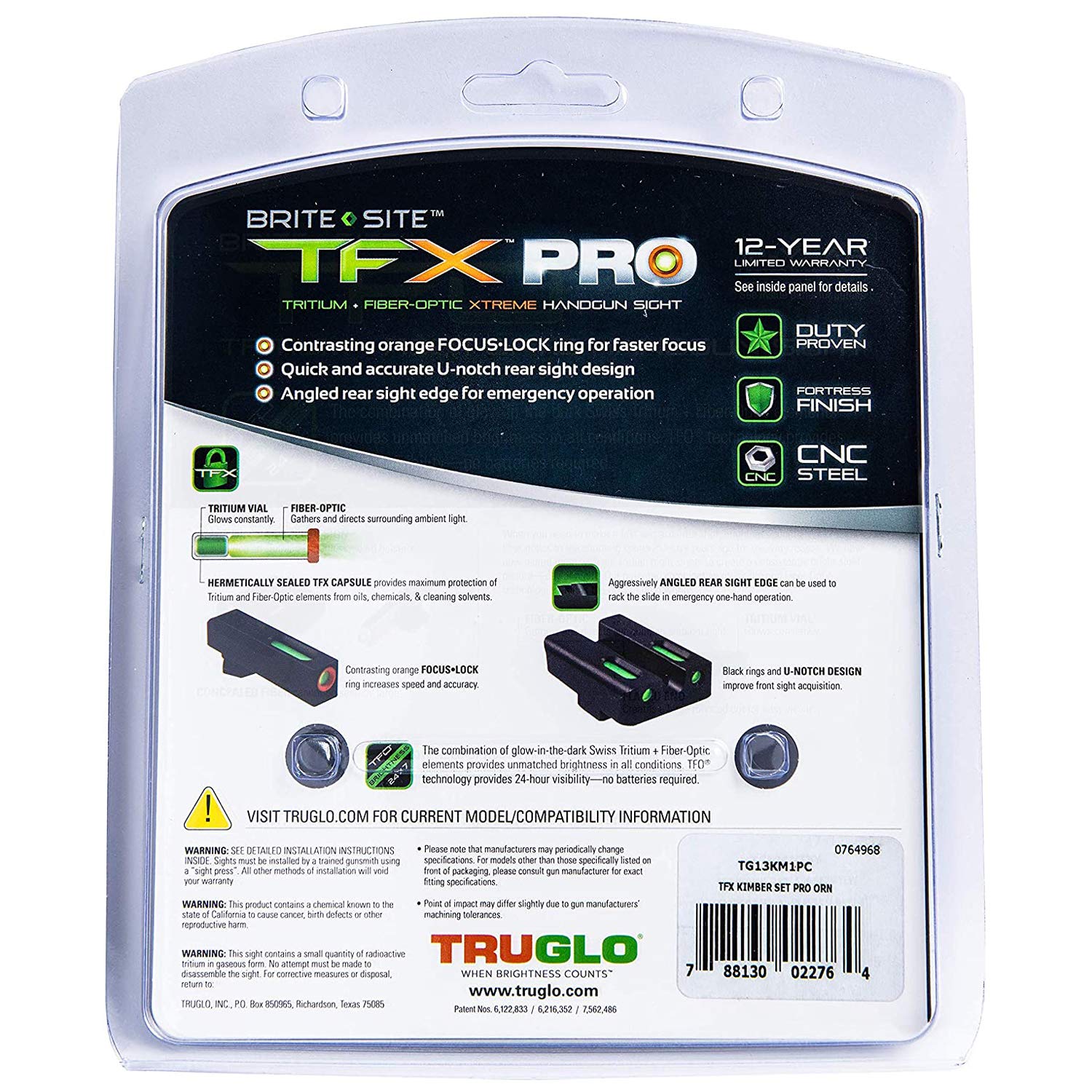 Truglo TFX PRO Handgun Sight - Glow in Dark Tritium & Fiber Optic Night Sight for Pistols | Compact, Durable, Snag-Free Design | Ideal for Low Light Shooting, Home Defense & Tactical Training