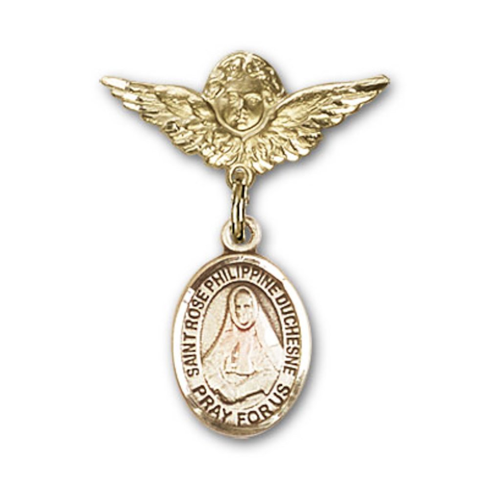 Gold Filled St. Rose Philippine & Angel Wing Charm Badge Pin - 1