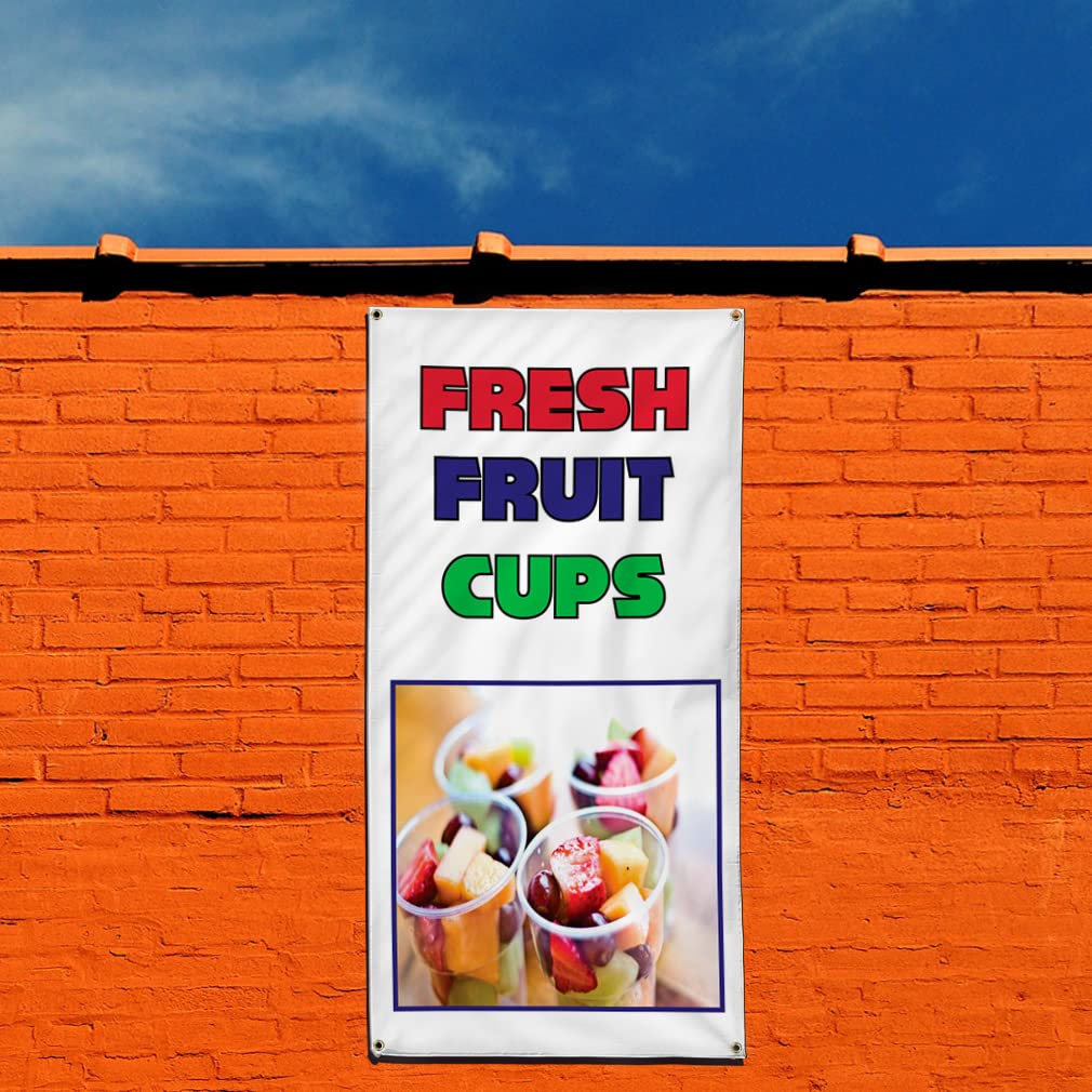 Vertical Vinyl Banner - Multiple Sizes (96x48 Inches) with 8 Grommets | Weatherproof Outdoor Sign for Fresh Fruit Cups, Food Fairs, Restaurants, Cafes & Markets | Durable Industrial Yard Sign for Business Promotion & Events