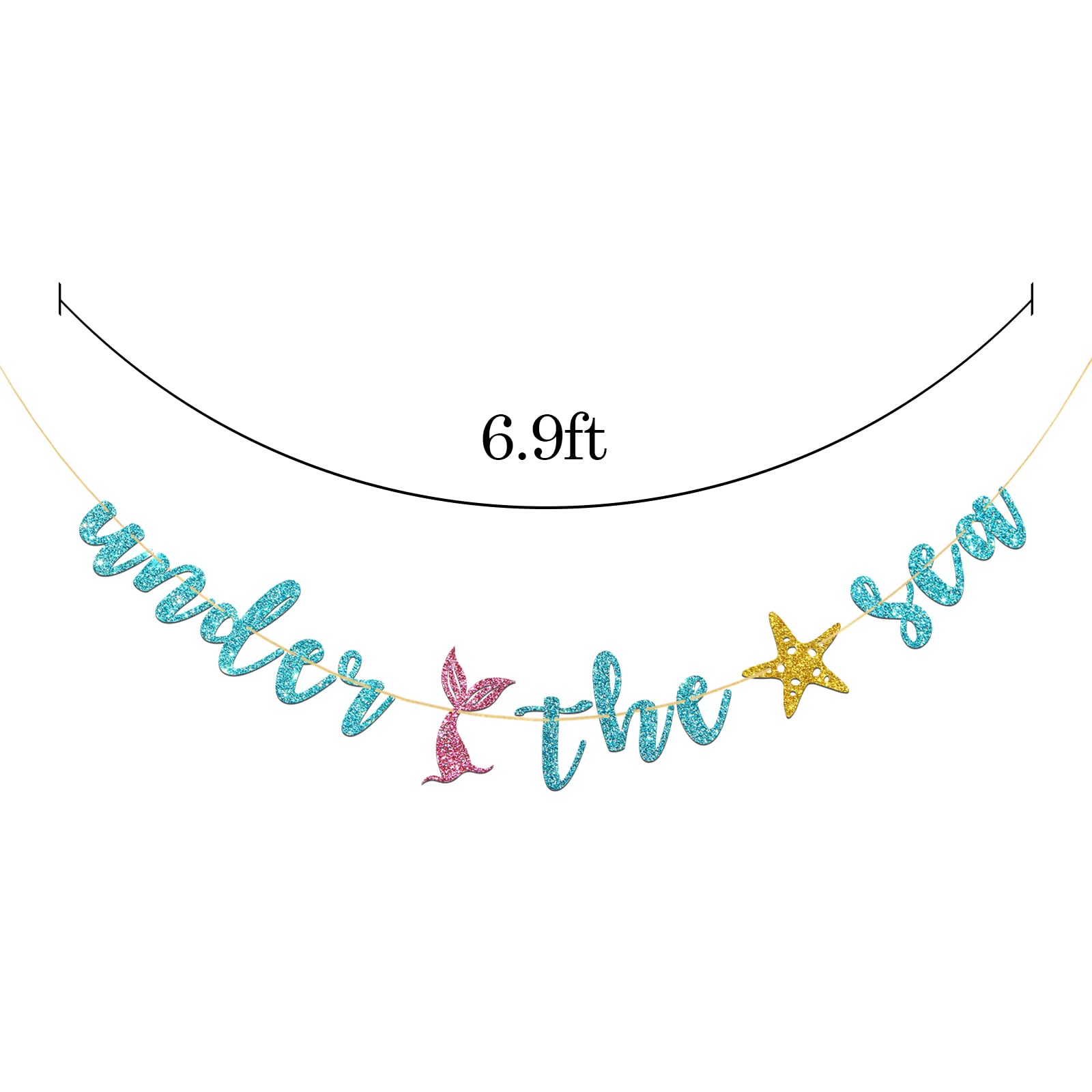 Mermaid Birthday Banner - Under the Sea Theme Party Decorations with Blue Glitter for Girls - Perfect for Ocean Themed Parties, Baby Showers & Birthday Celebrations
