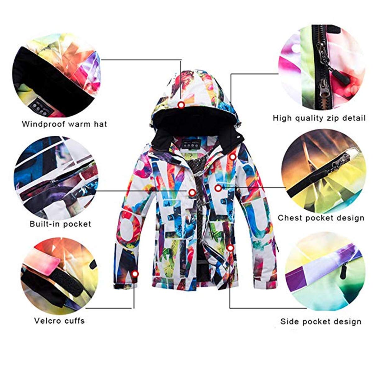 Women's Waterproof Ski Bib Suit Jacket & Pants Set - Colorful Printed Snowboard Outfit for Winter Sports | Warm & Stylish Skiing, Snowboarding & Outdoor Activities