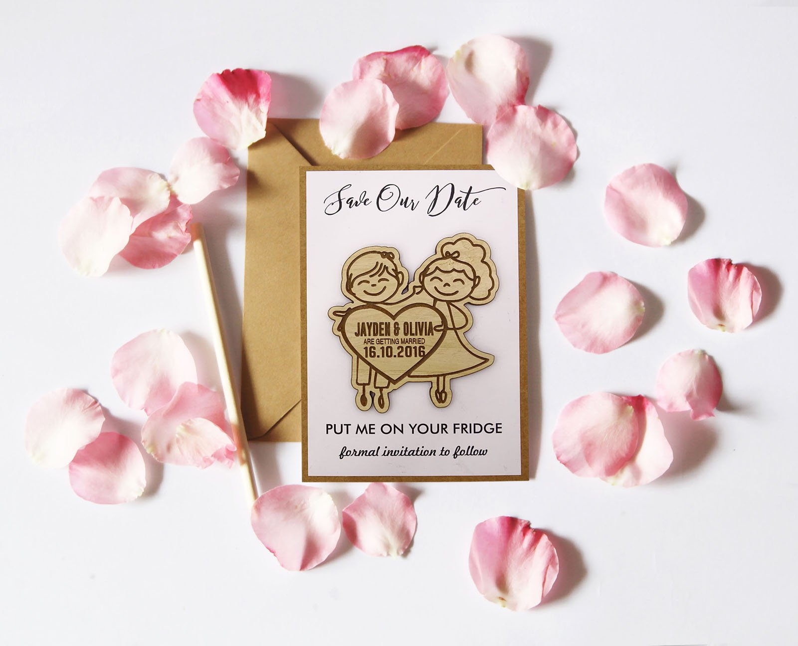 Personalized Rustic Wood Save The Date Magnets - 40 Engraved Wedding Announcement Cards with Envelopes - Perfect for DIY Wedding Invitations, Bridal Showers & Anniversary Celebrations