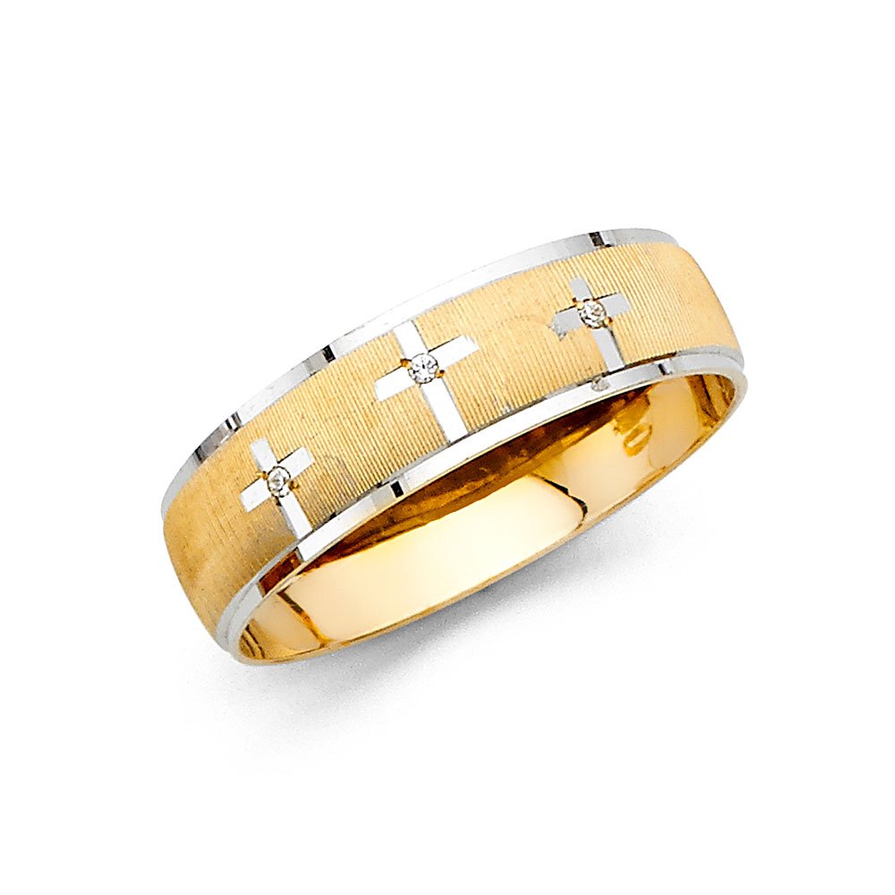 14K White & Yellow Gold Two-Tone Men's Cubic Zirconia Wedding Band Ring - Anniversary Gift for Him, Engagements & Special Occasions