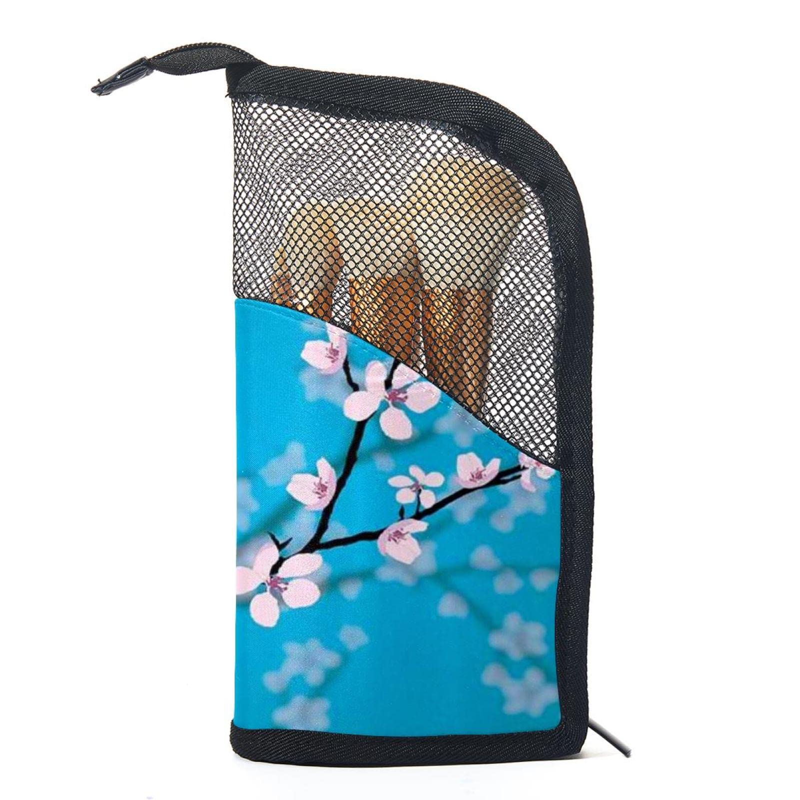 12-Piece Makeup Brush Organizer Bag with Chinese Plum Blossom Design - Portable Cosmetic Brush Holder Case for Travel & Home Storage