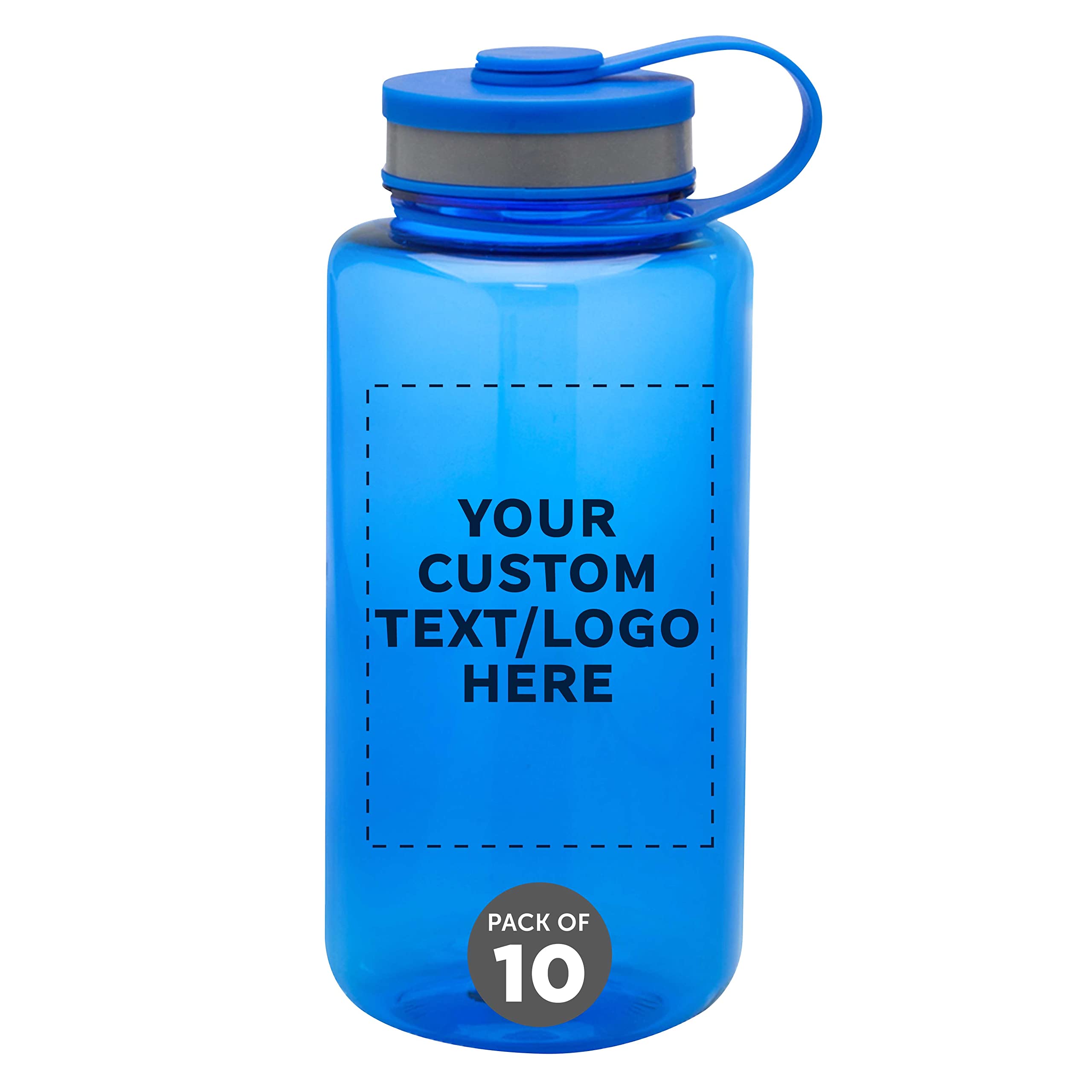 Custom 38 oz Plastic Sports Water Bottles with Flip Lid - Bulk Pack of 10, Personalized & Reusable - Perfect for Gym, Hiking, Cycling, Camping, Backpacking & School - Durable BPA-Free Bottles for Sports & Outdoor Activities - Blue