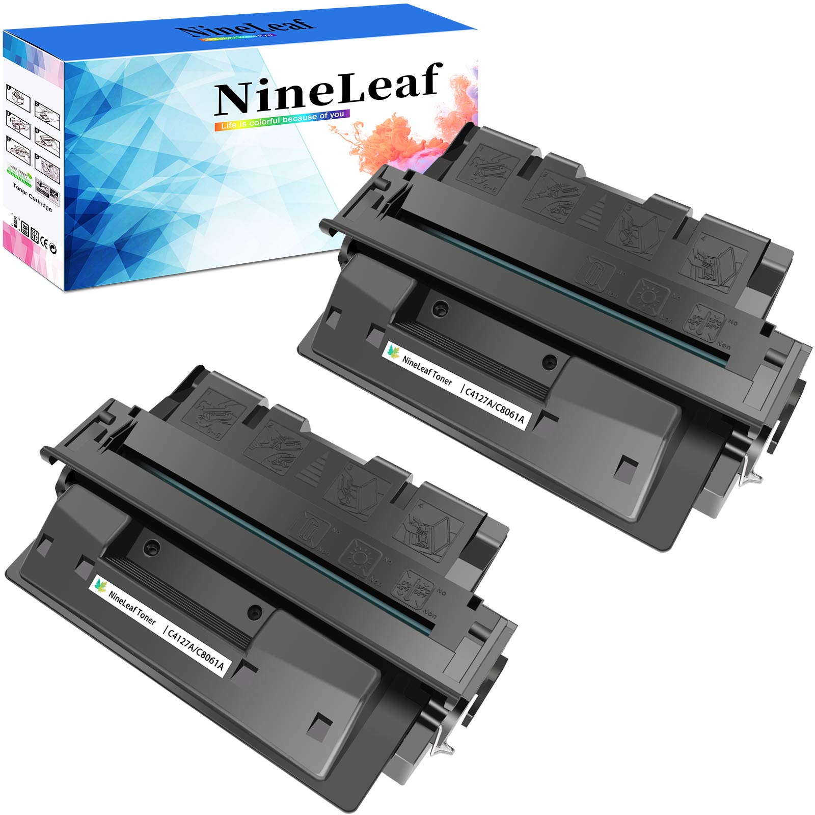 NineLeaf High Yield 61A C8061A Toner Cartridge (2 Pack Black) - Compatible Replacement for HP LaserJet 4100/4100MFP/4100DTN Printers | Office & Home Printing Supplies