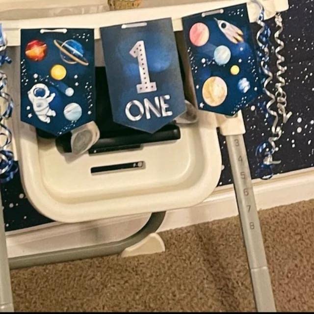 Space Photo Banner & High Chair Banner - First Birthday Party Decorations, Astronaut Theme Birthday Supplies for Baby Shower, Gender Reveal & Space-Themed Events
