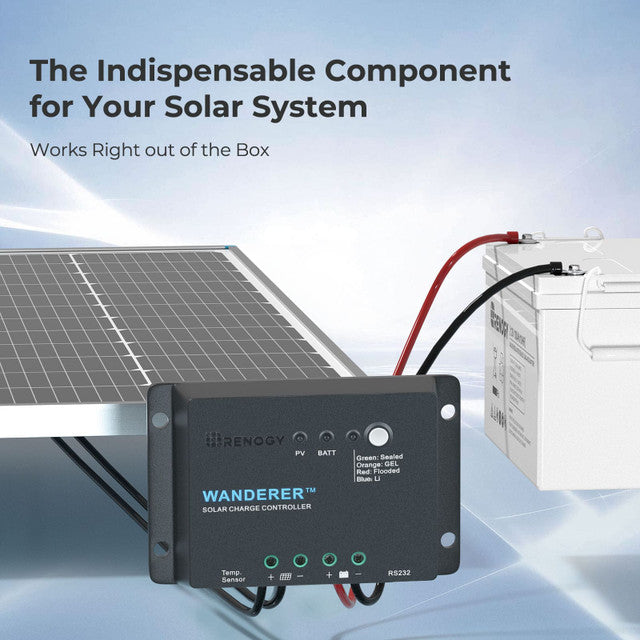 Renogy Wanderer Li 30A PWM Solar Charge Controller for RV, Boat, Off-Grid System - Efficient Battery Charging & Protection
