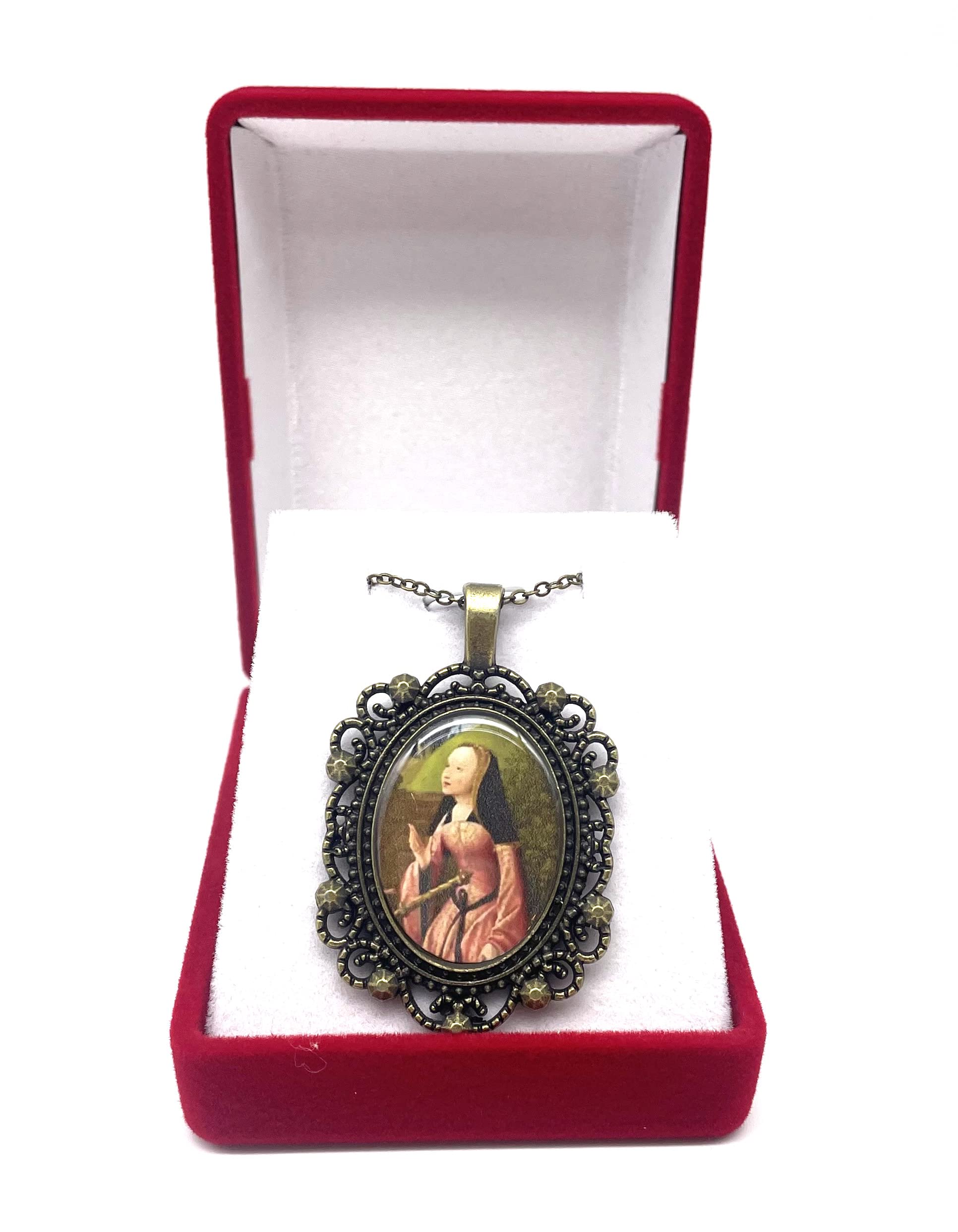 Saint Dymphna Bronze Necklace - Religious Jewelry for Women, Catholic Gifts for Protection & Healing - Perfect for Prayer, Church Wear & Spiritual Comfort