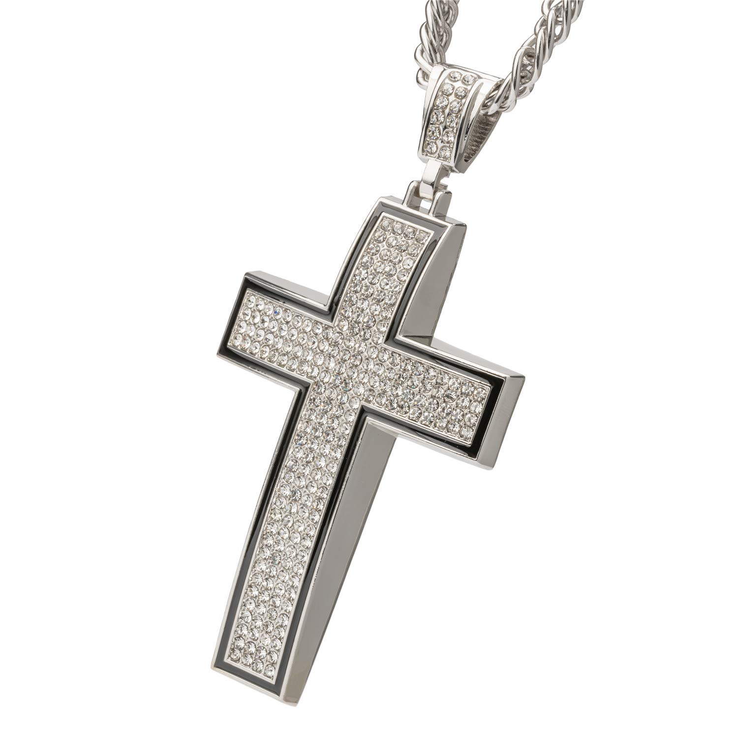 Iced Out Bling Full Crystal Cross Pendant with Golden Cuban Chain - Hip Hop Jewelry Religious Christian Necklace for Men & Women - Perfect Gift for Rappers, Church Goers & Fashion Lovers