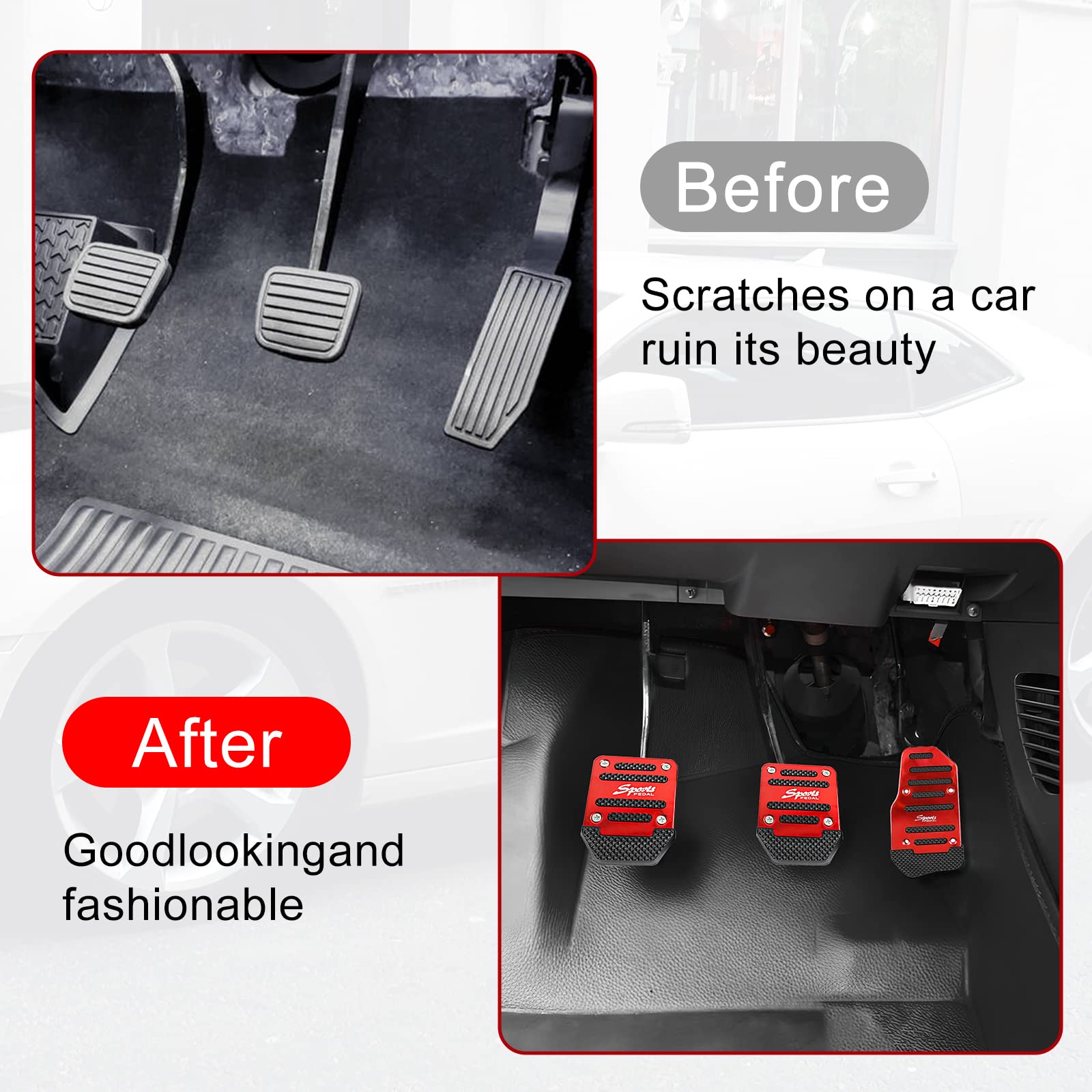 3 PCS Non-Slip Car Pedal Covers - Aluminum Manual Transmission Brake & Clutch Pedal Pads - Universal Fit for Cars, SUVs, ATVs (Red) - Enhances Driving Safety & Comfort for Sports Cars & Off-Road Vehicles